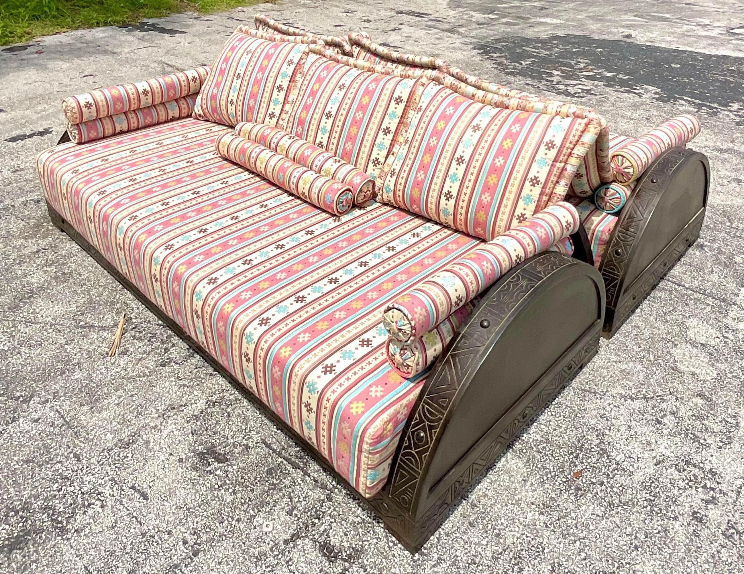 American Late 20th Century Vintage Boho Moroccan Sofas - a Pair For Sale