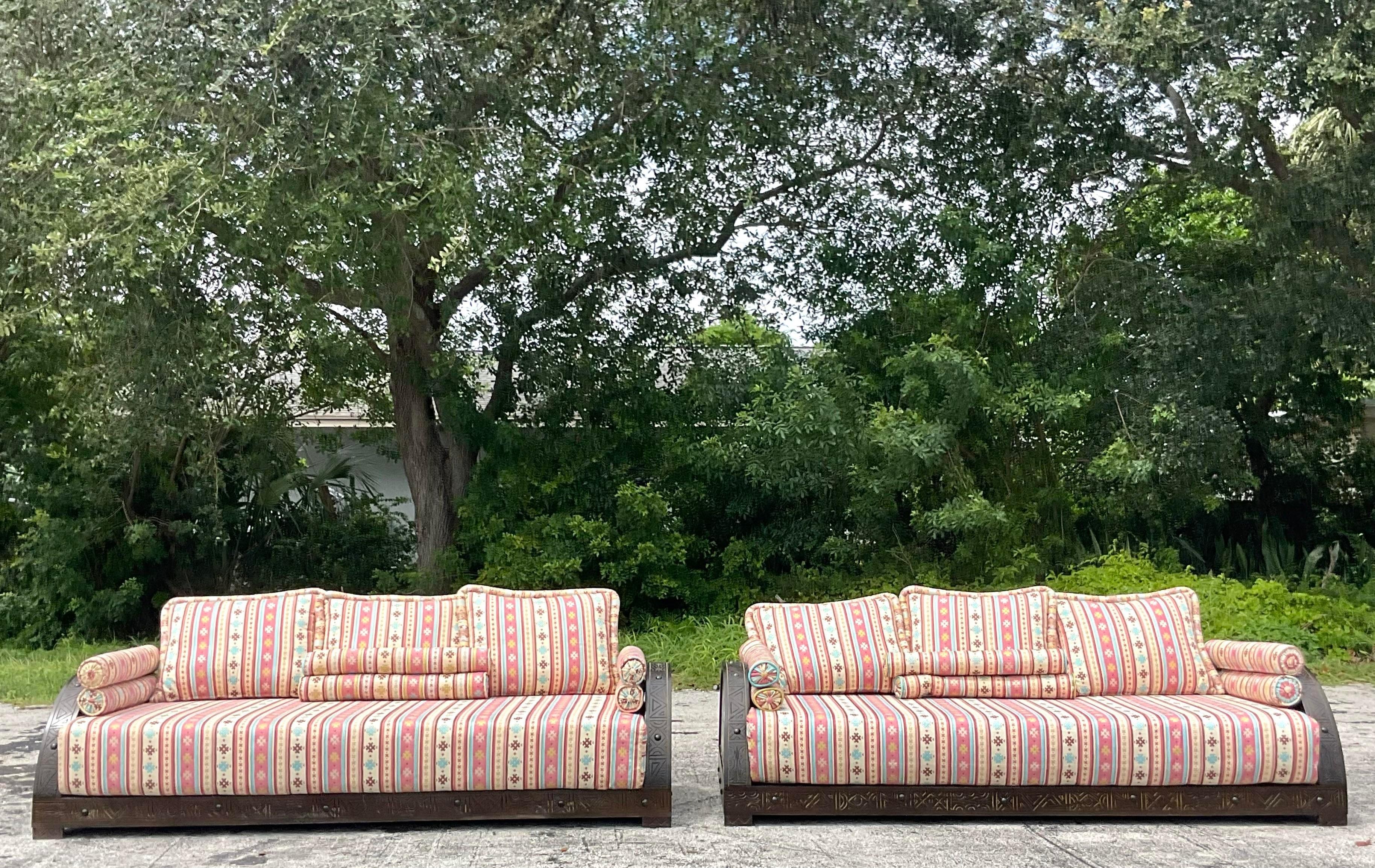 Late 20th Century Vintage Boho Moroccan Sofas - a Pair In Good Condition For Sale In west palm beach, FL