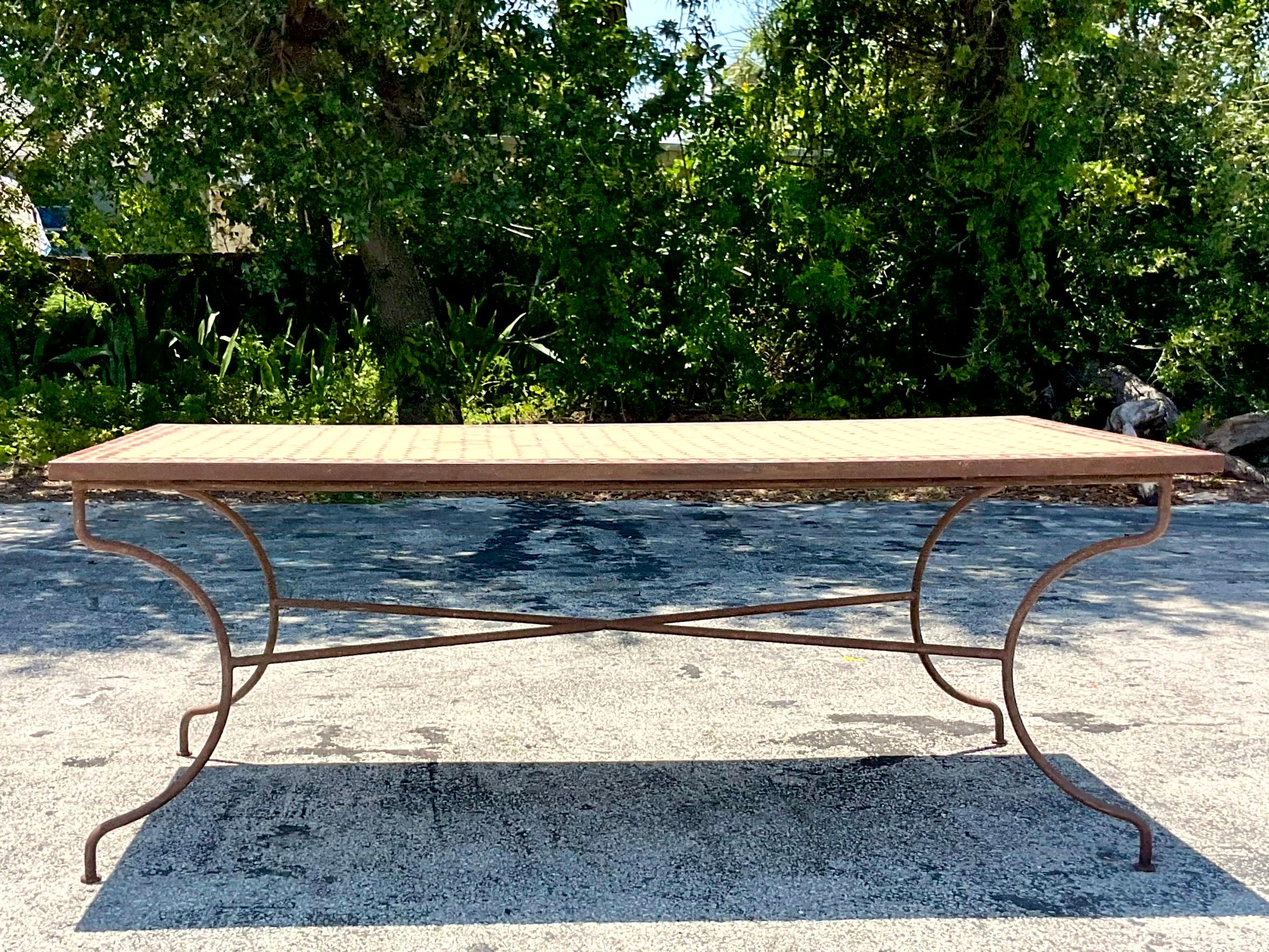 Late 20th Century Vintage Boho Moroccan Tile Dining Table In Good Condition In west palm beach, FL