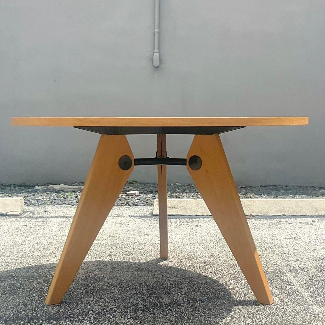 Late 20th Century Vintage Boho Oak Gueriodon Table After Jean Prouve In Good Condition In west palm beach, FL