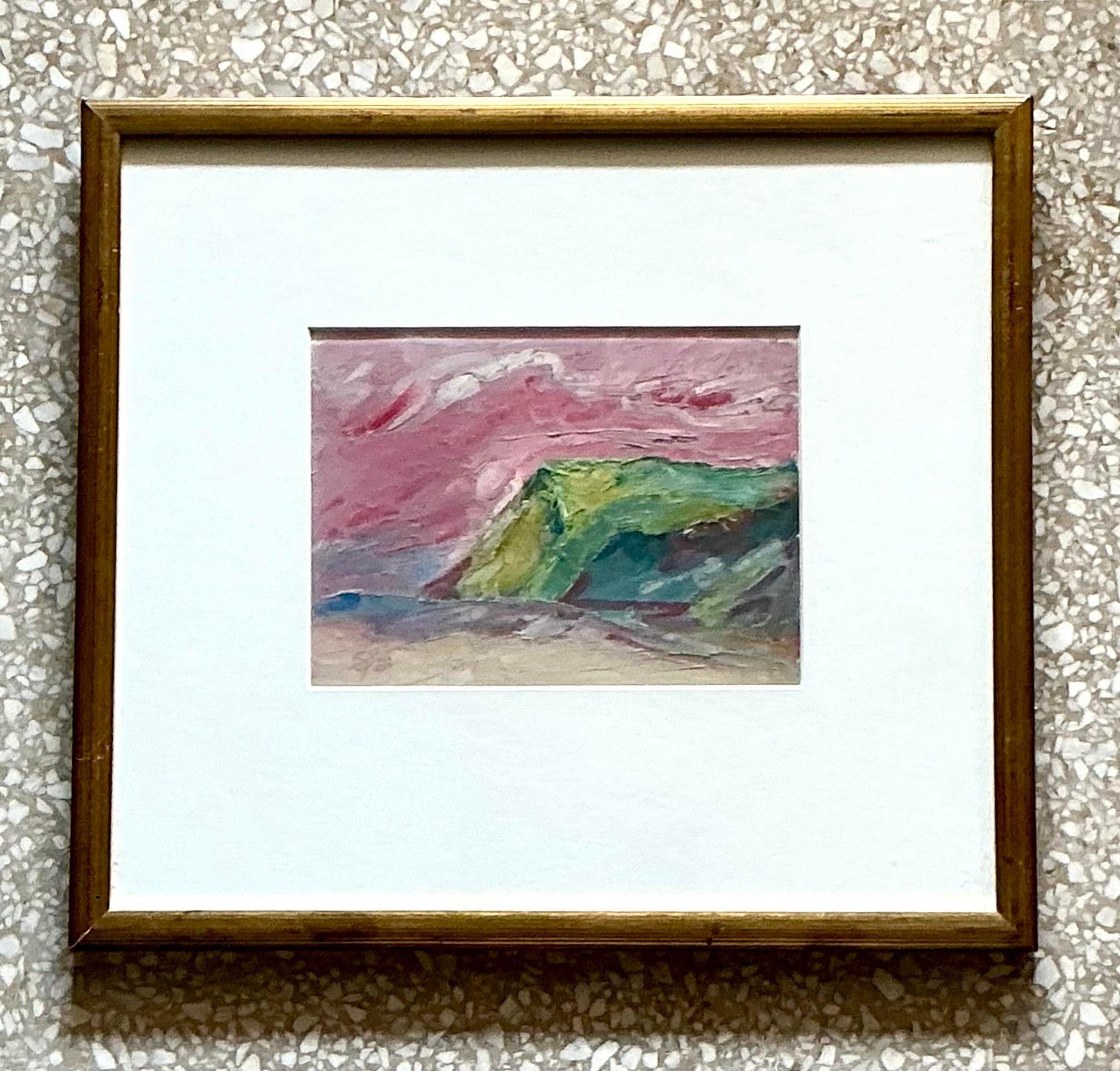 Dai un tocco artistico al tuo spazio con questo quadro ad olio astratto originale Vintage Boho su tavola. Con colori vivaci e pennellate dinamiche, questo pezzo unico cattura l'essenza libera dello stile bohémien. I suoi strati strutturati e le sue