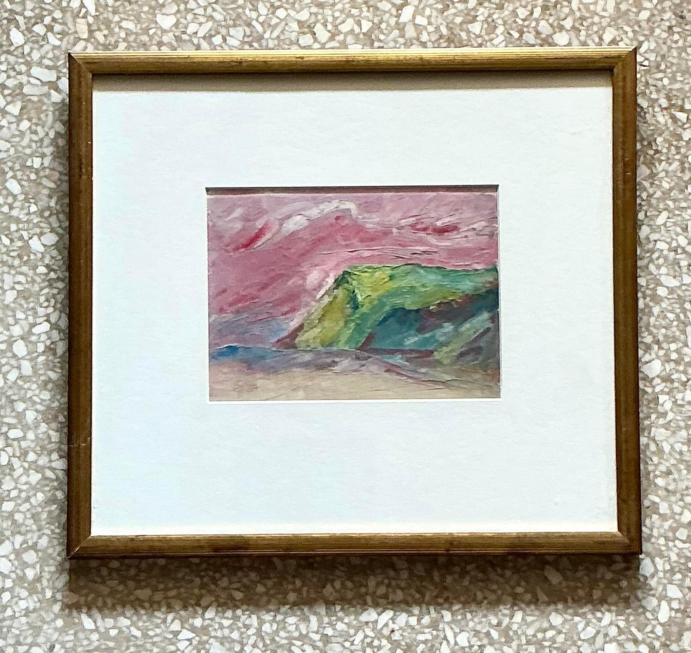 Americano Pittura ad olio astratta originale su tavola della fine del XX secolo, incorniciata