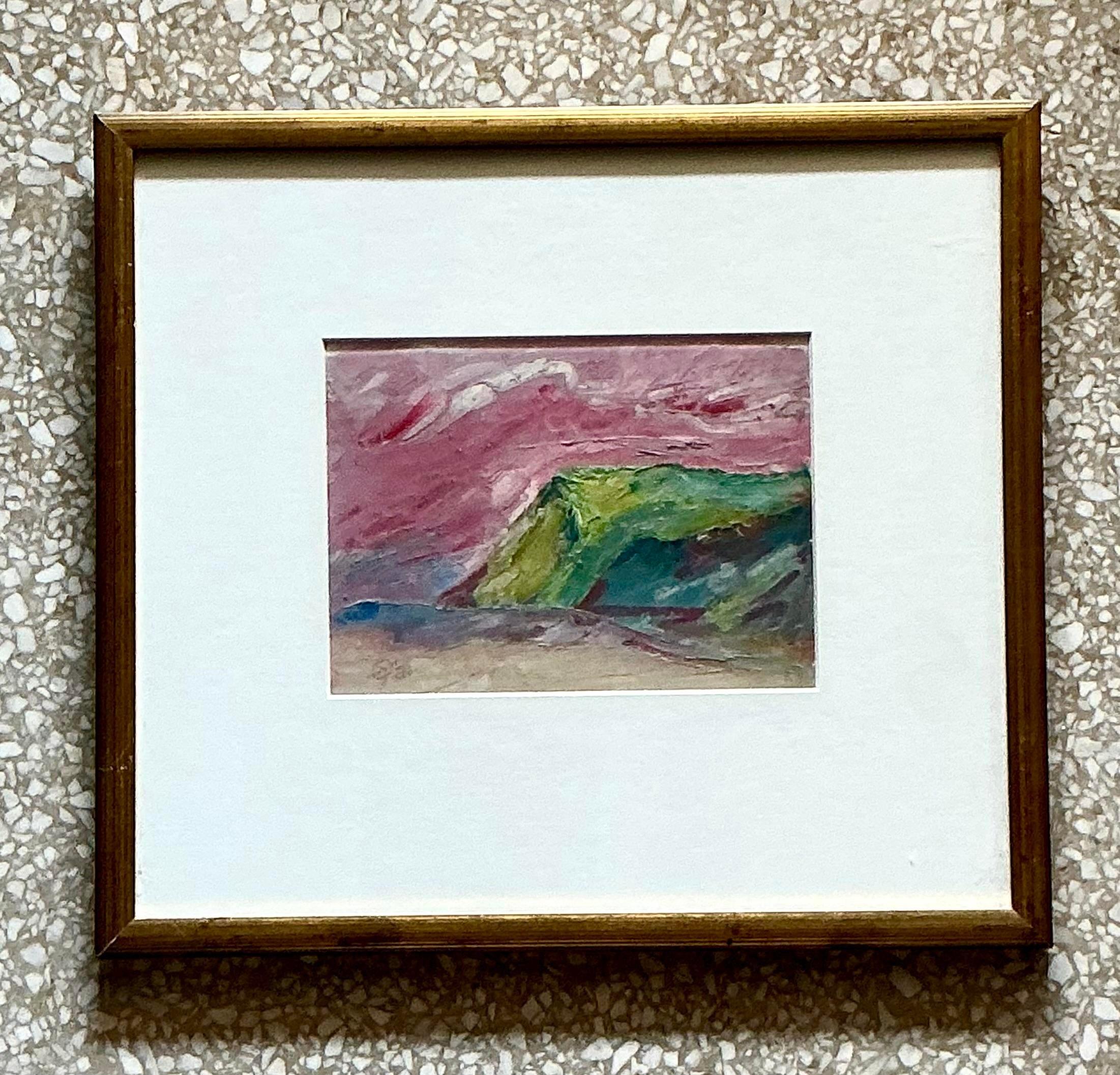 Pittura ad olio astratta originale su tavola della fine del XX secolo, incorniciata In condizioni buone a west palm beach, FL
