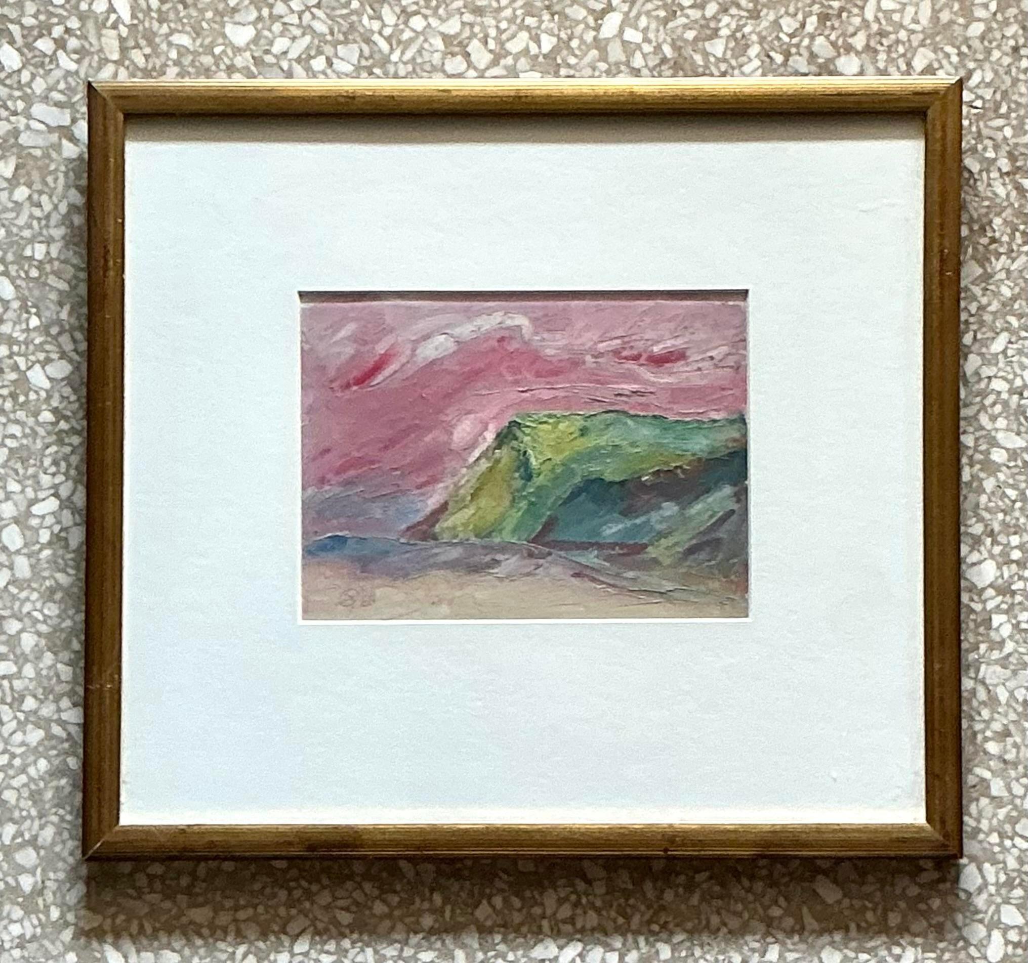 Vetro Pittura ad olio astratta originale su tavola della fine del XX secolo, incorniciata