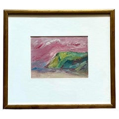 Pittura ad olio astratta originale su tavola della fine del XX secolo, incorniciata
