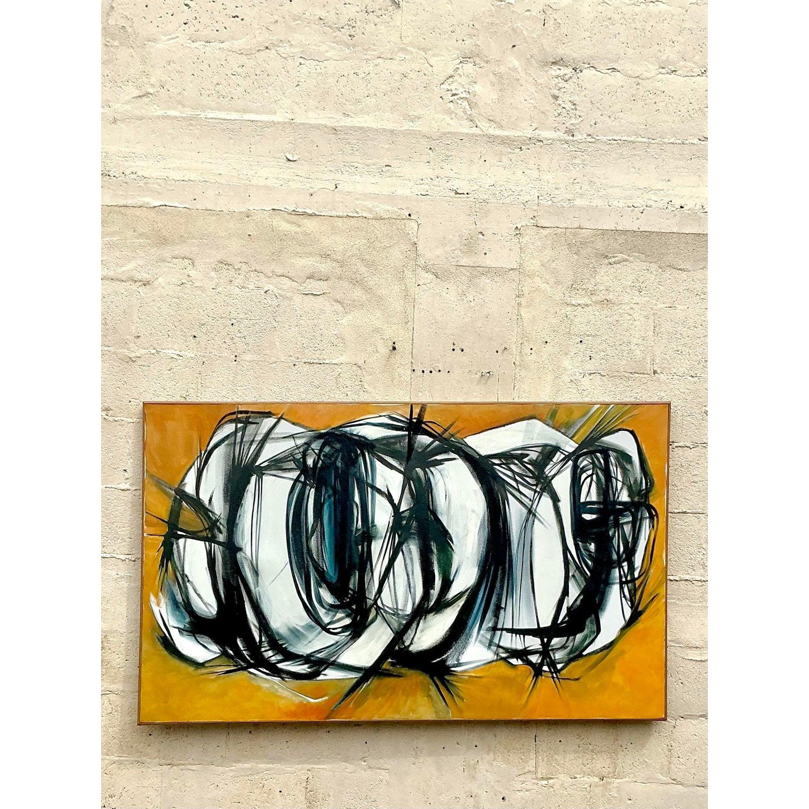 Ende des 20. Jahrhunderts Vintage Boho Original abstrakte Ölgemälde auf Leinwand (amerikanisch) im Angebot