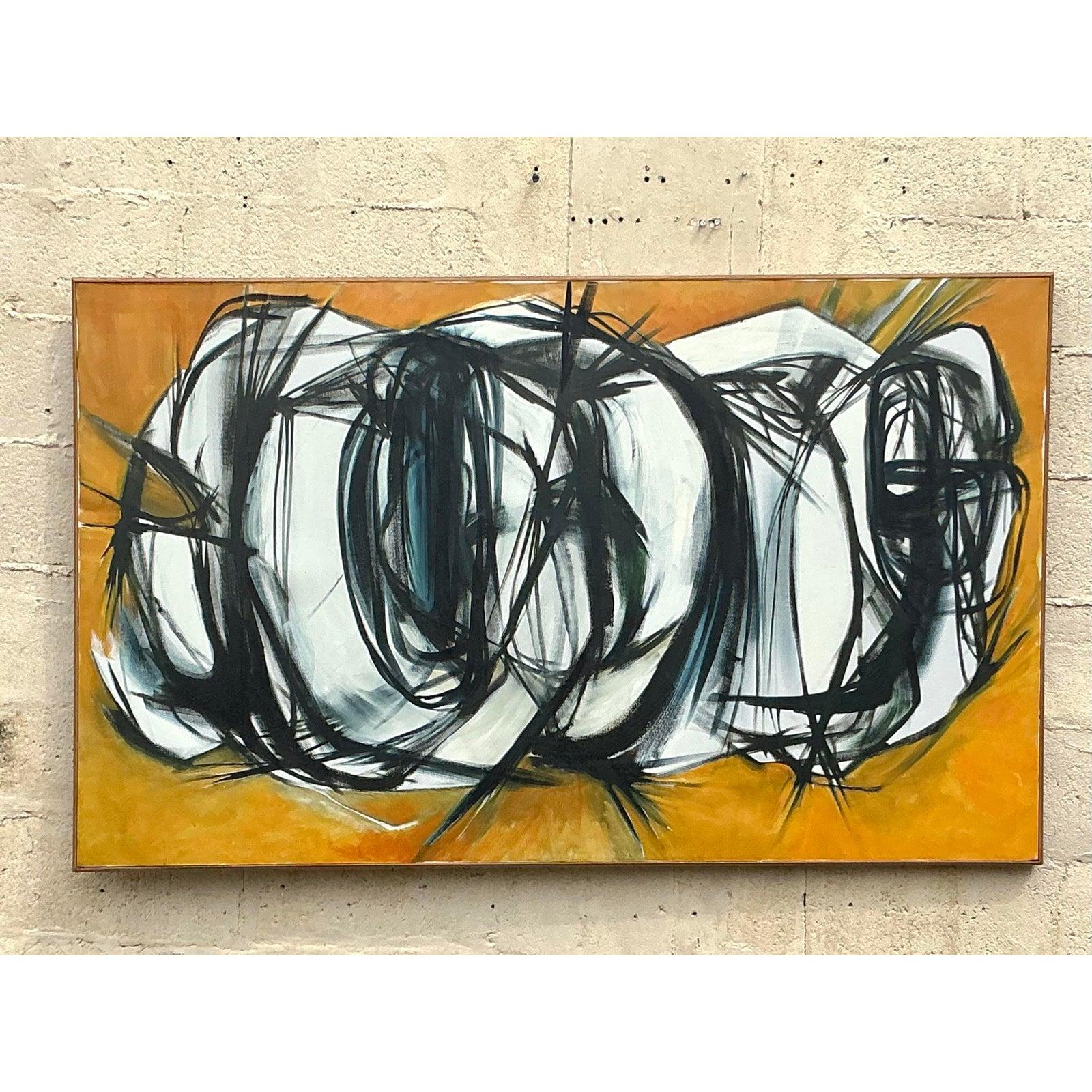 Ende des 20. Jahrhunderts Vintage Boho Original abstrakte Ölgemälde auf Leinwand im Zustand „Gut“ im Angebot in West Palm Beach, FL
