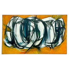Pintura al óleo abstracta original boho de finales del siglo XX sobre lienzo