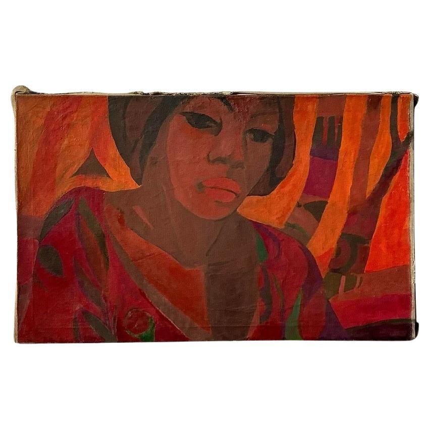 Late 20th Century Vintage Boho Original Figurative Oil Painting on Canvas