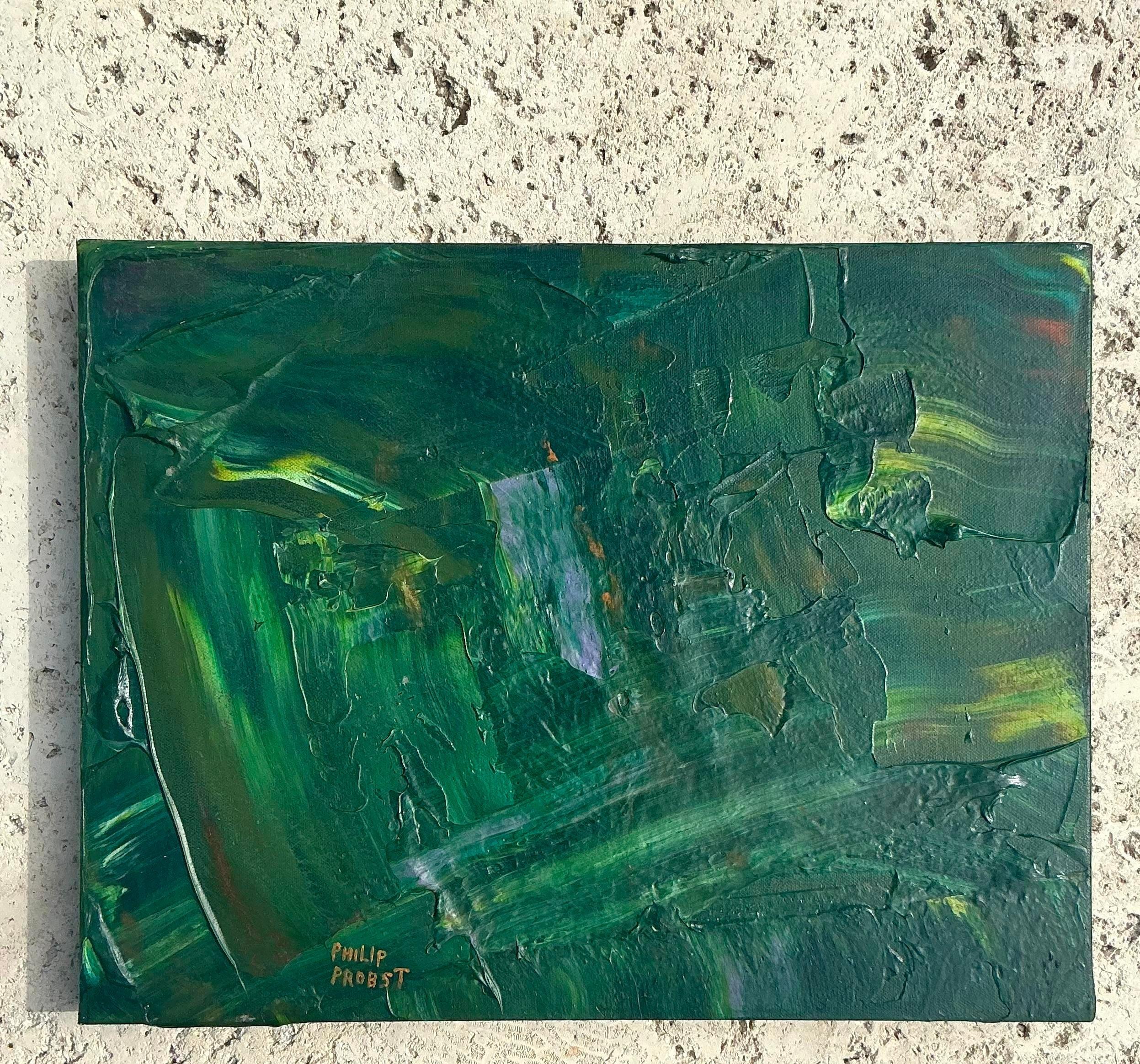 Eleva il tuo arredamento con questo olio astratto originale su tela Vintage By. Questo pezzo cattura l'essenza dell'arte bohémien con le sue texture ricche e le tonalità vibranti, create con la tecnica dell'impasto. Il design astratto invita