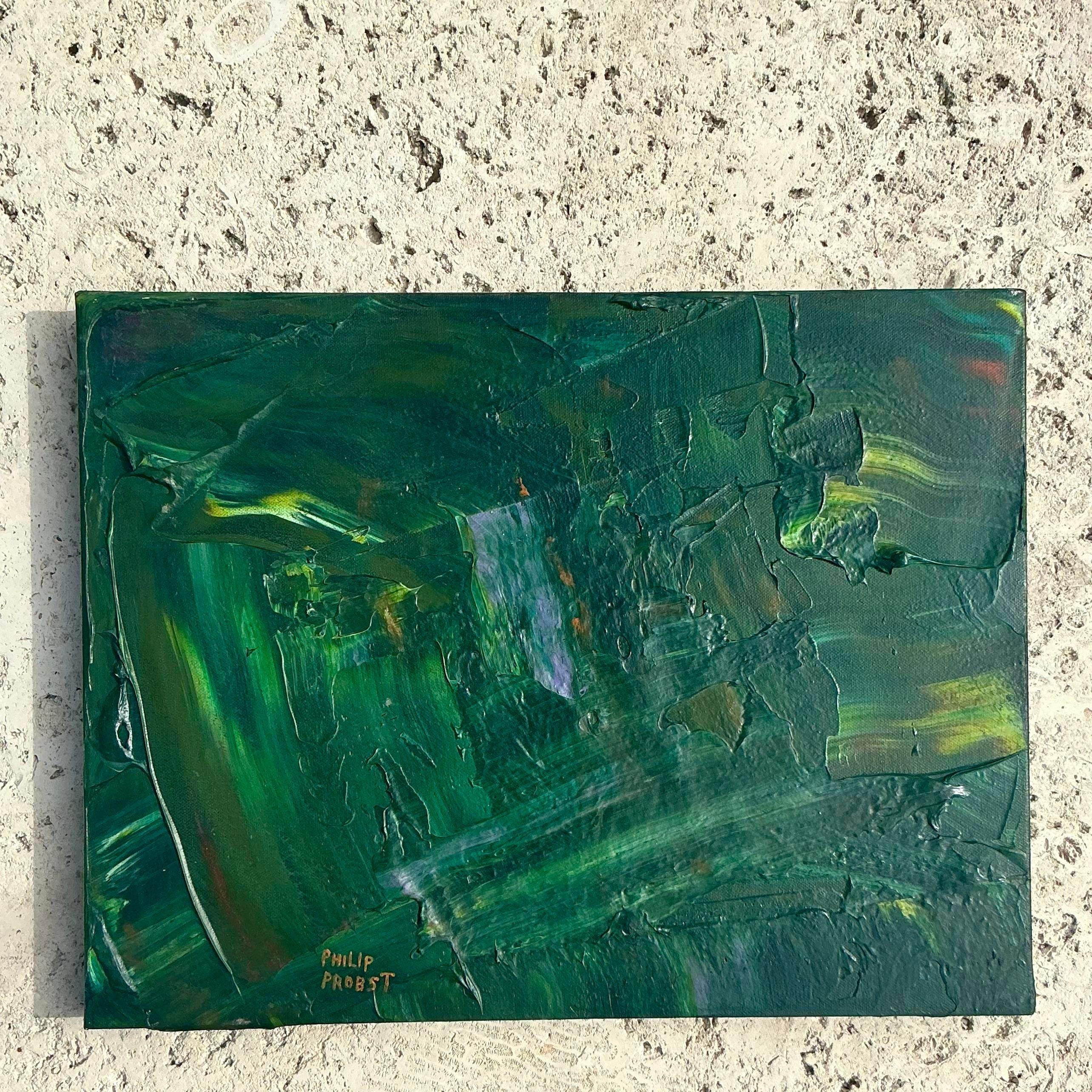 Americano Olio astratto su tela della fine del 20° secolo, originale Boho, Impasto in vendita