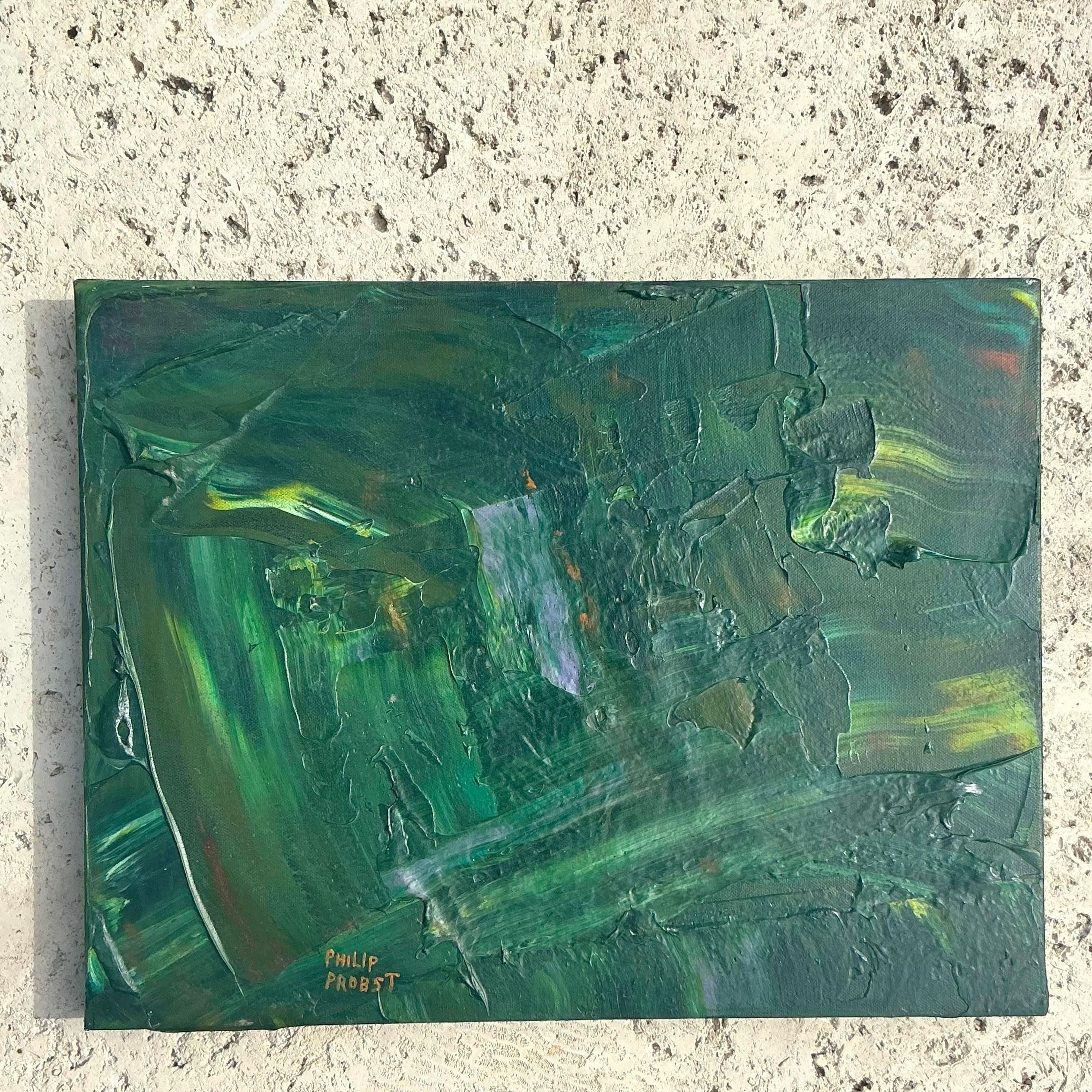 XX secolo Olio astratto su tela della fine del 20° secolo, originale Boho, Impasto in vendita