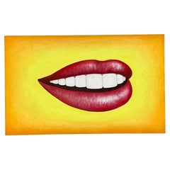 Pittura a olio su tela della fine del XX secolo, originale Boho, con labbra.