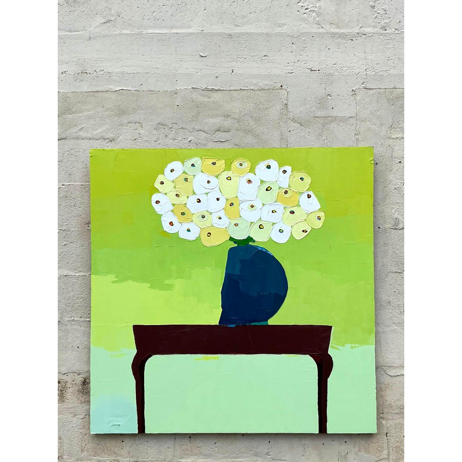 Lienzo Floral Monumental Original Boho de finales del siglo XX Estadounidense en venta