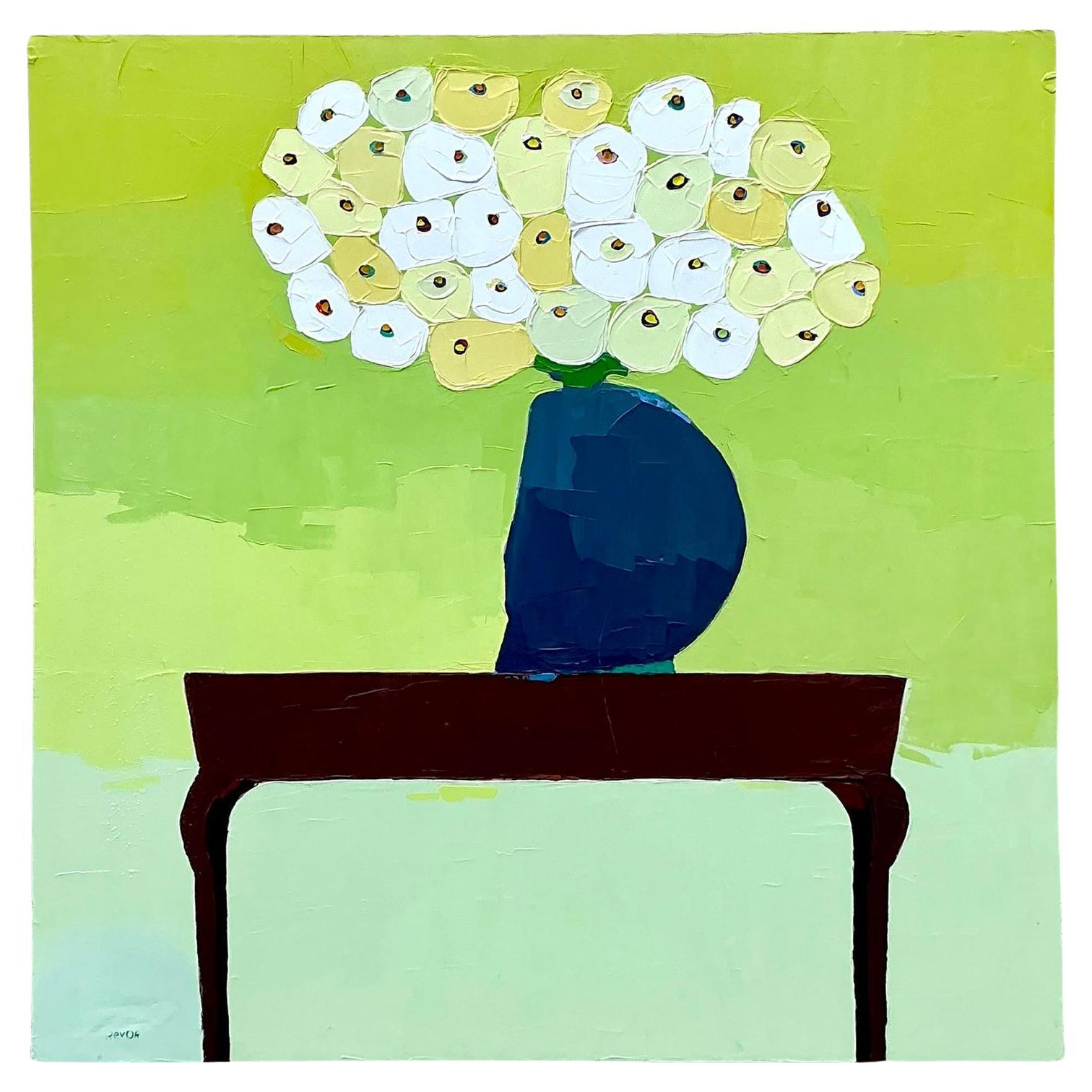 Late 20th Century Vintage Boho Original Monumental Floral on Canvas
