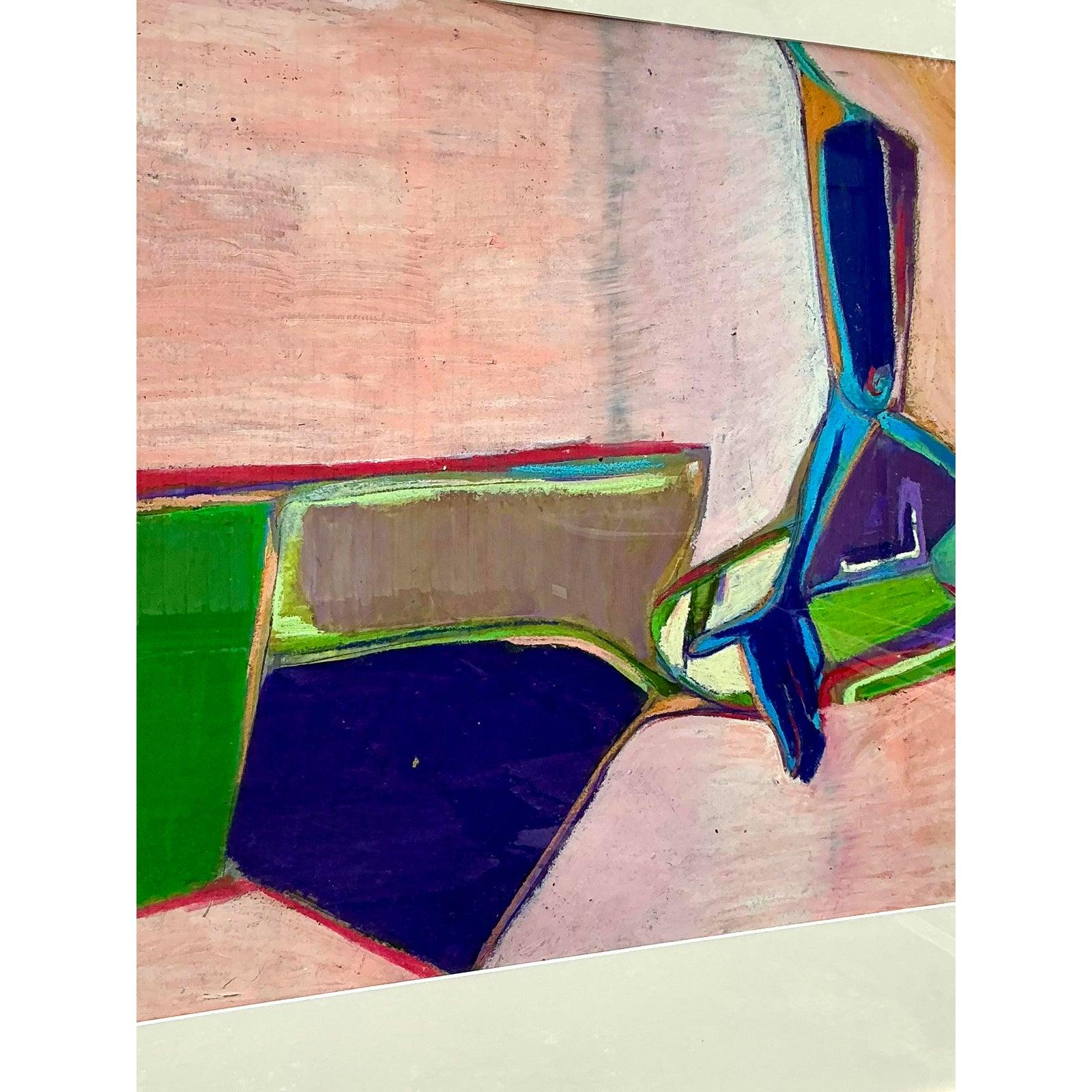 Vintage Boho Original Pastell Abstrakt auf Papier, Vintage, spätes 20. Jahrhundert (amerikanisch) im Angebot