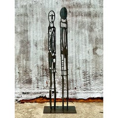Scultura figurativa in acciaio tagliata a torcia originale della fine del XX secolo, vintage Boho
