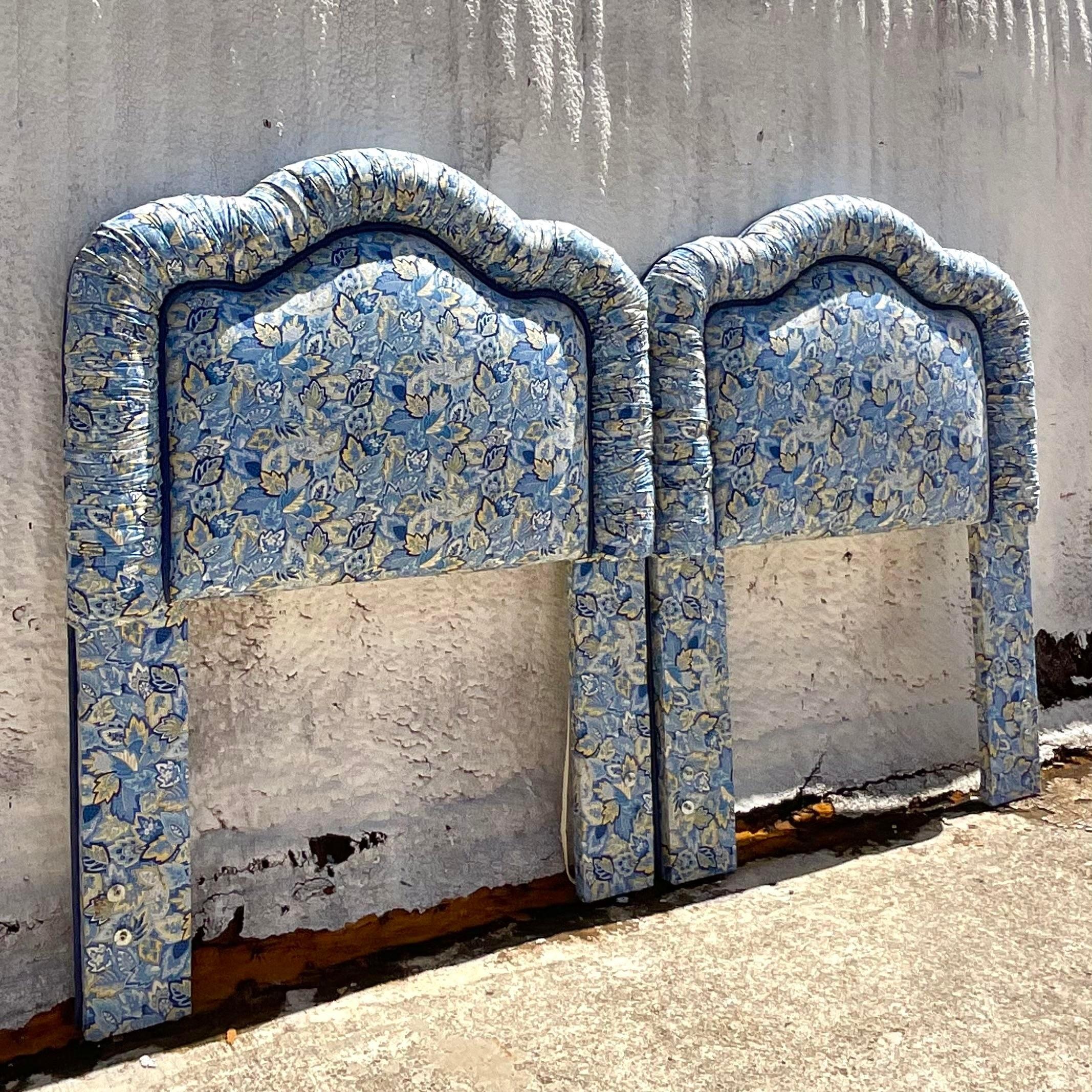 American Late 20th Century Vintage Boho Paisley Upholstered Twin Headboards - a Pair For Sale
