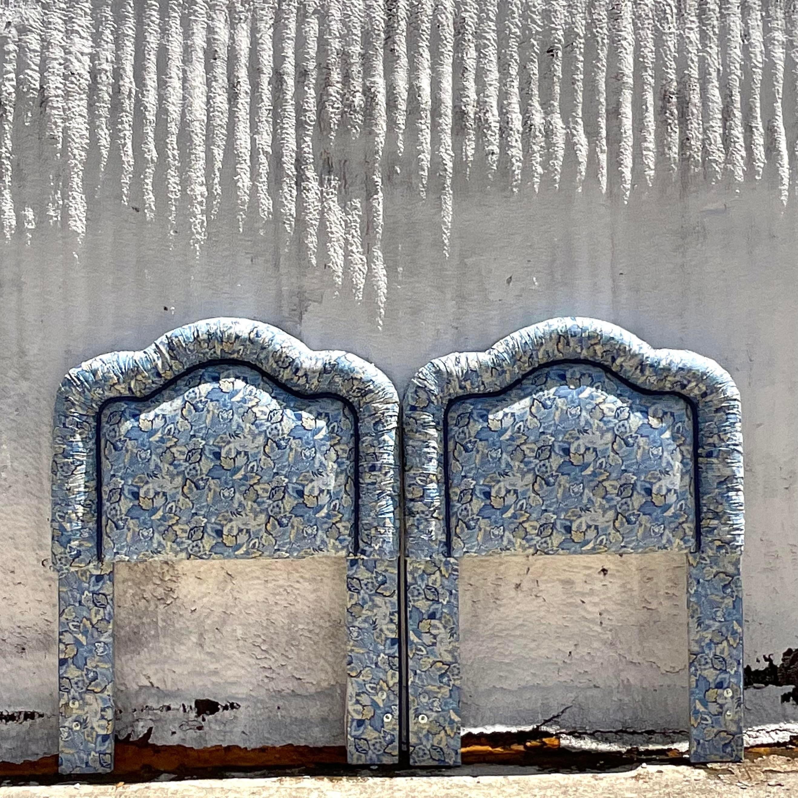 Late 20th Century Vintage Boho Paisley Upholstered Twin Headboards - a Pair In Good Condition For Sale In west palm beach, FL