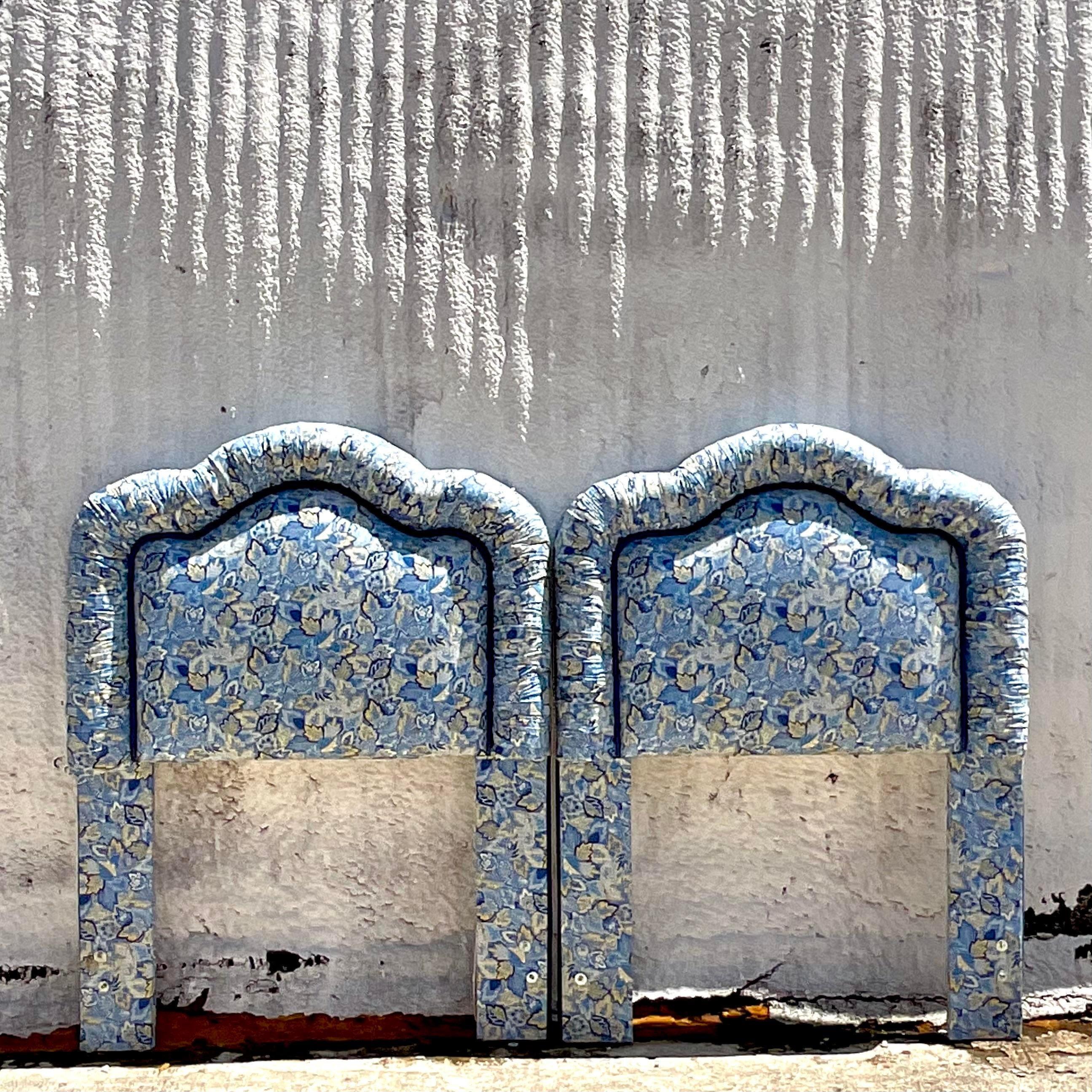 Wood Late 20th Century Vintage Boho Paisley Upholstered Twin Headboards - a Pair For Sale