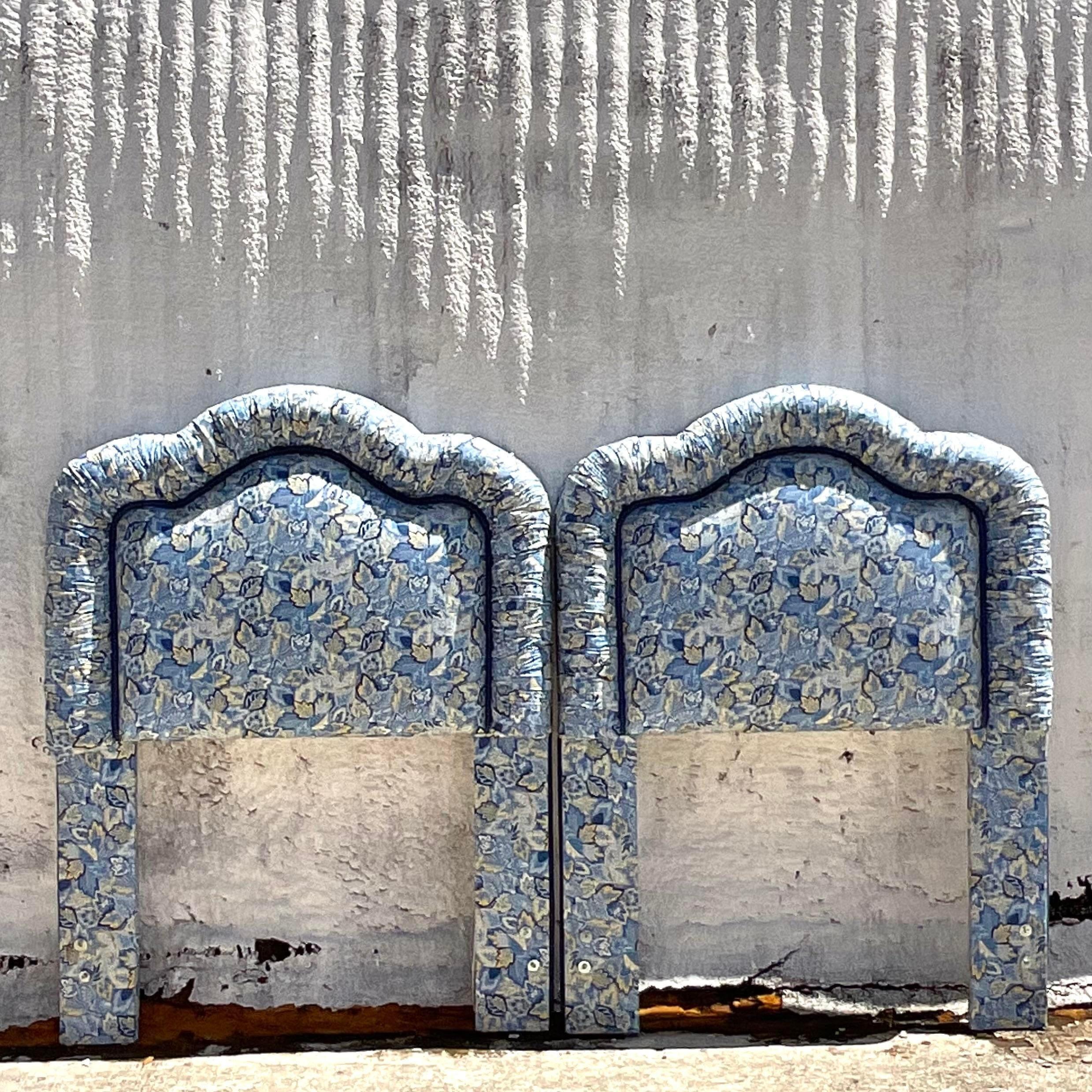 Late 20th Century Vintage Boho Paisley Upholstered Twin Headboards - a Pair For Sale 1