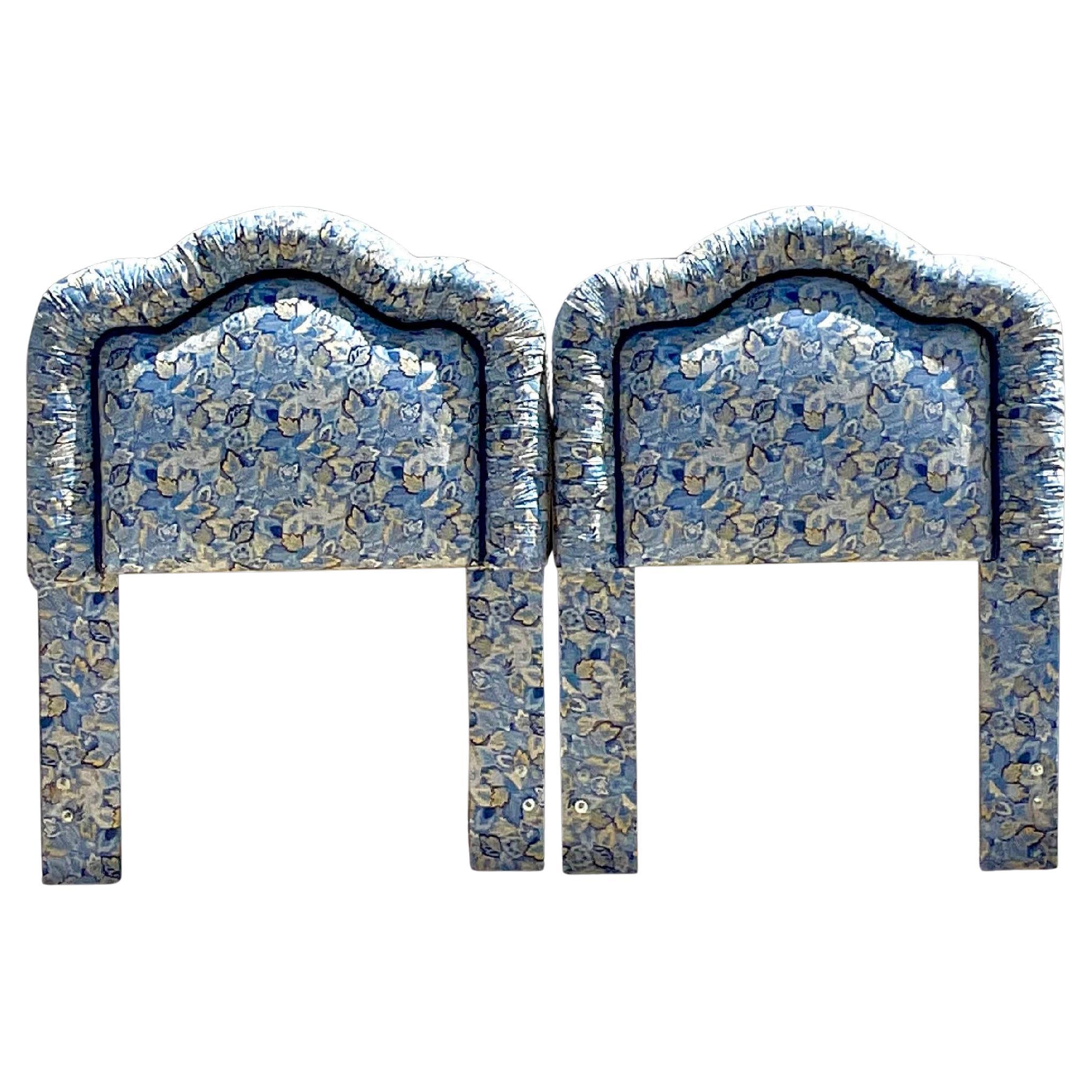 Late 20th Century Vintage Boho Paisley Upholstered Twin Headboards - a Pair For Sale