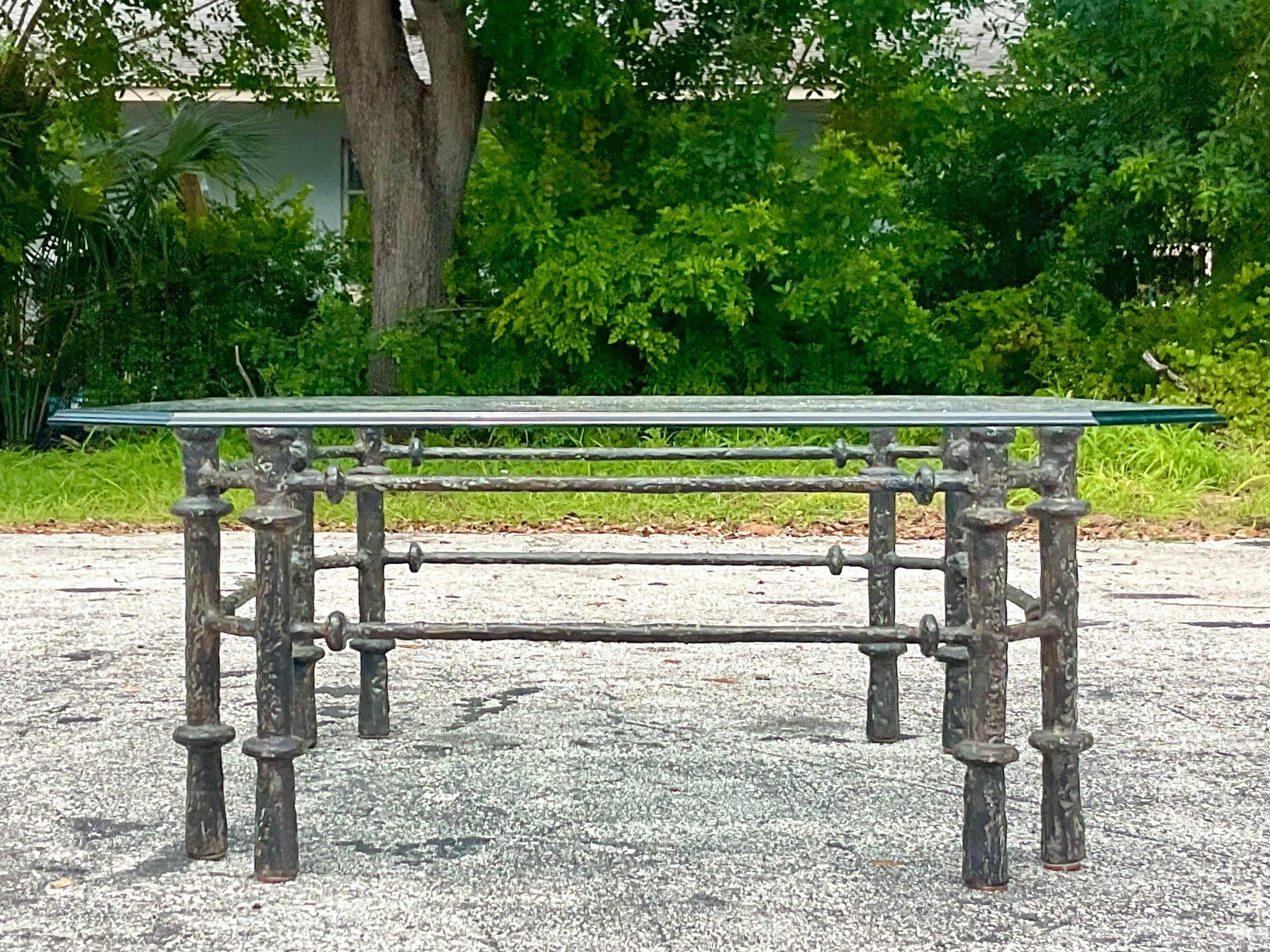 Late 20th Century Vintage Boho Patinated Aluminum Coffee Table In Good Condition In west palm beach, FL