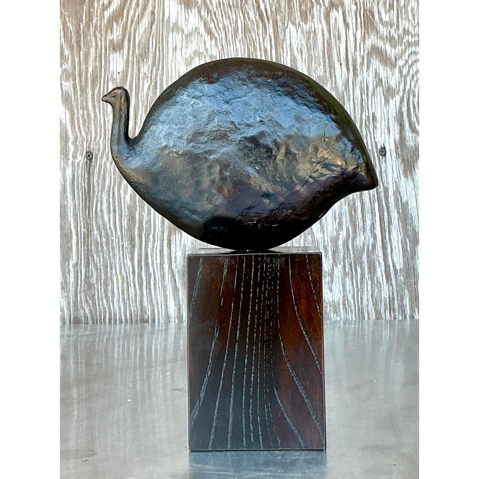 Escultura abstracta de pájaro de bronce patinado Boho de finales del siglo XX Brutalista en venta