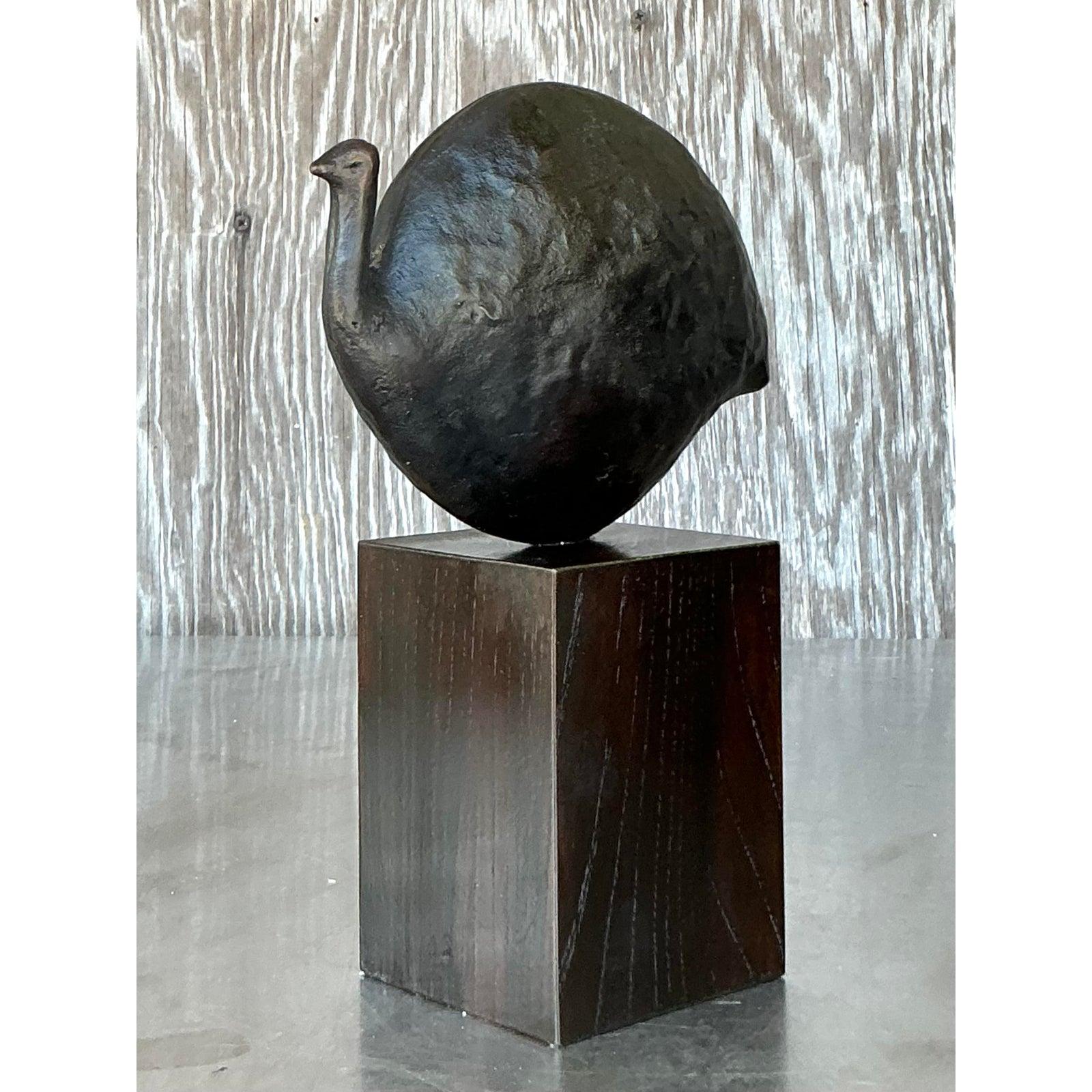 Escultura abstracta de pájaro de bronce patinado Boho de finales del siglo XX Estadounidense en venta