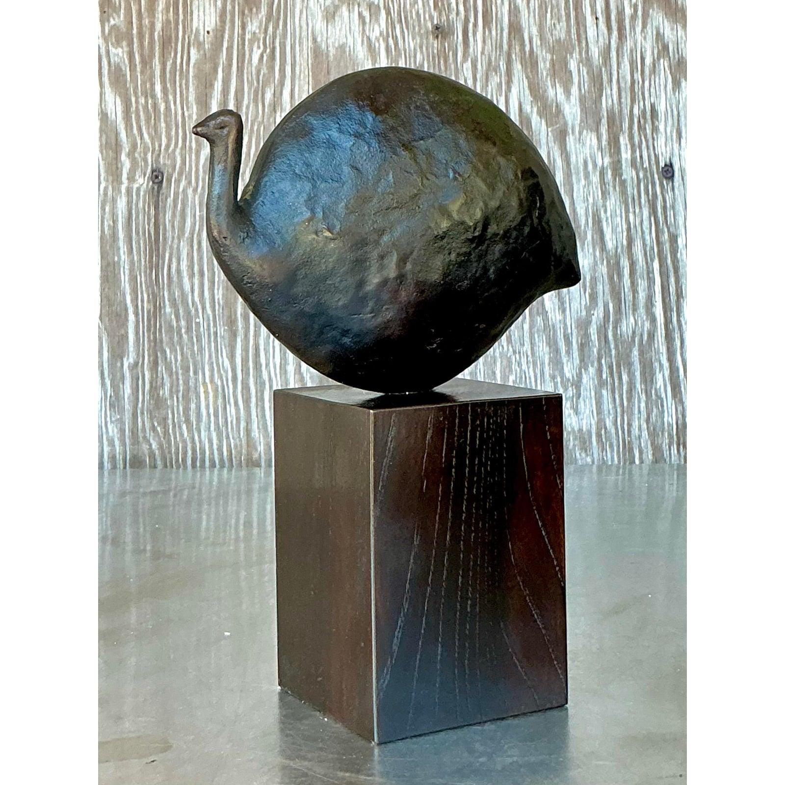 Escultura abstracta de pájaro de bronce patinado Boho de finales del siglo XX en venta 1