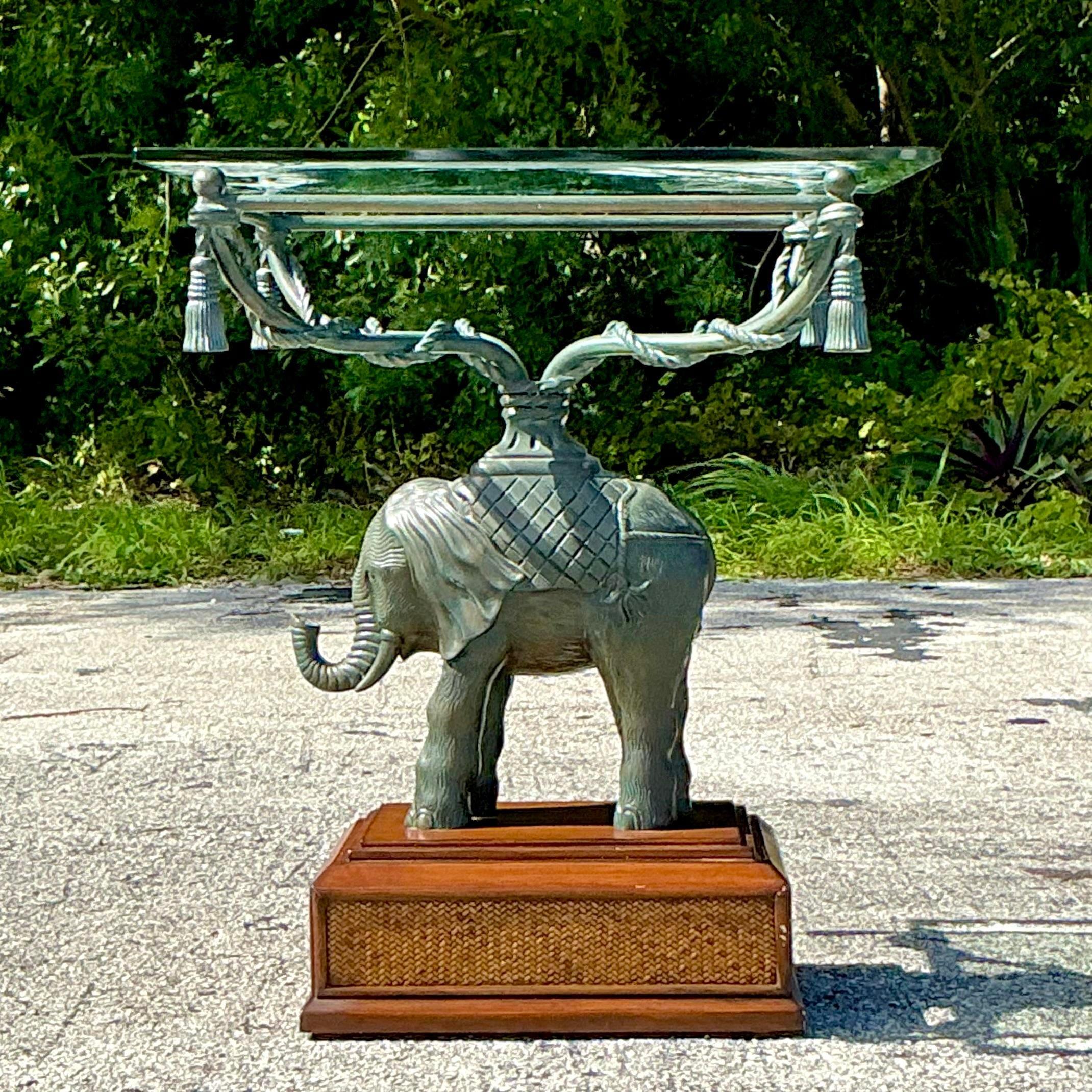 American Late 20th Century Vintage Boho Patinated Elephant Side Table For Sale