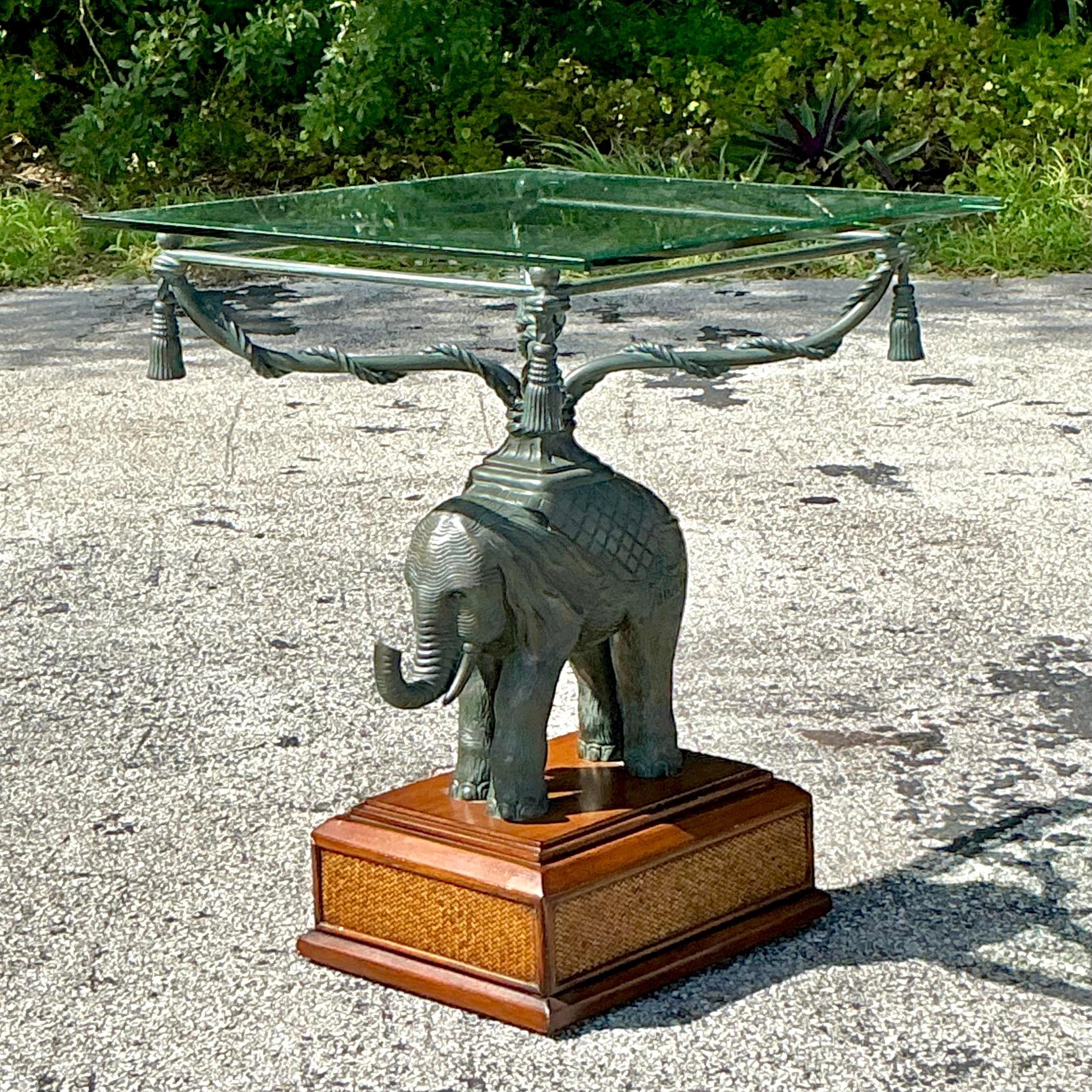 Late 20th Century Vintage Boho Patinated Elephant Side Table In Good Condition For Sale In west palm beach, FL