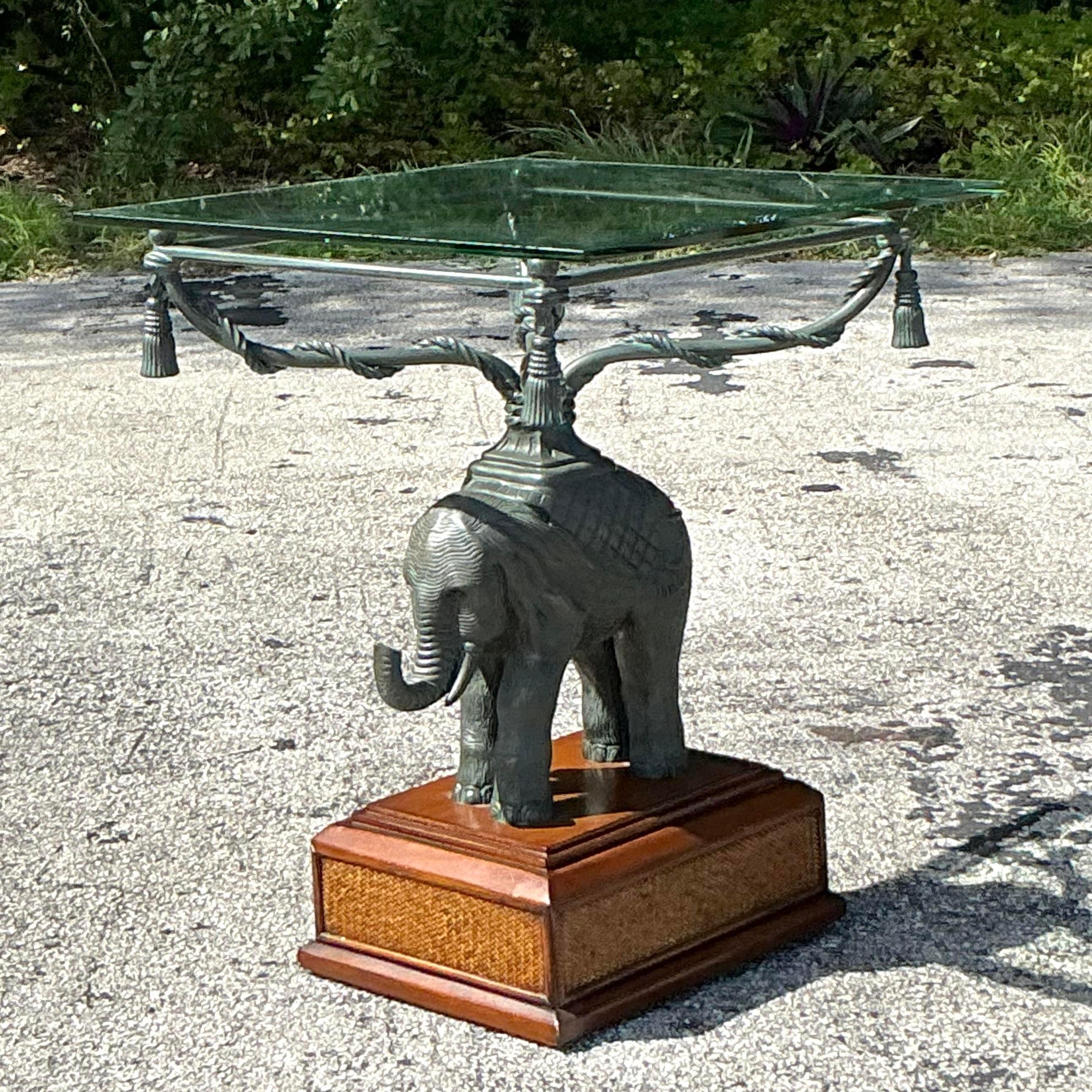 Metal Late 20th Century Vintage Boho Patinated Elephant Side Table For Sale