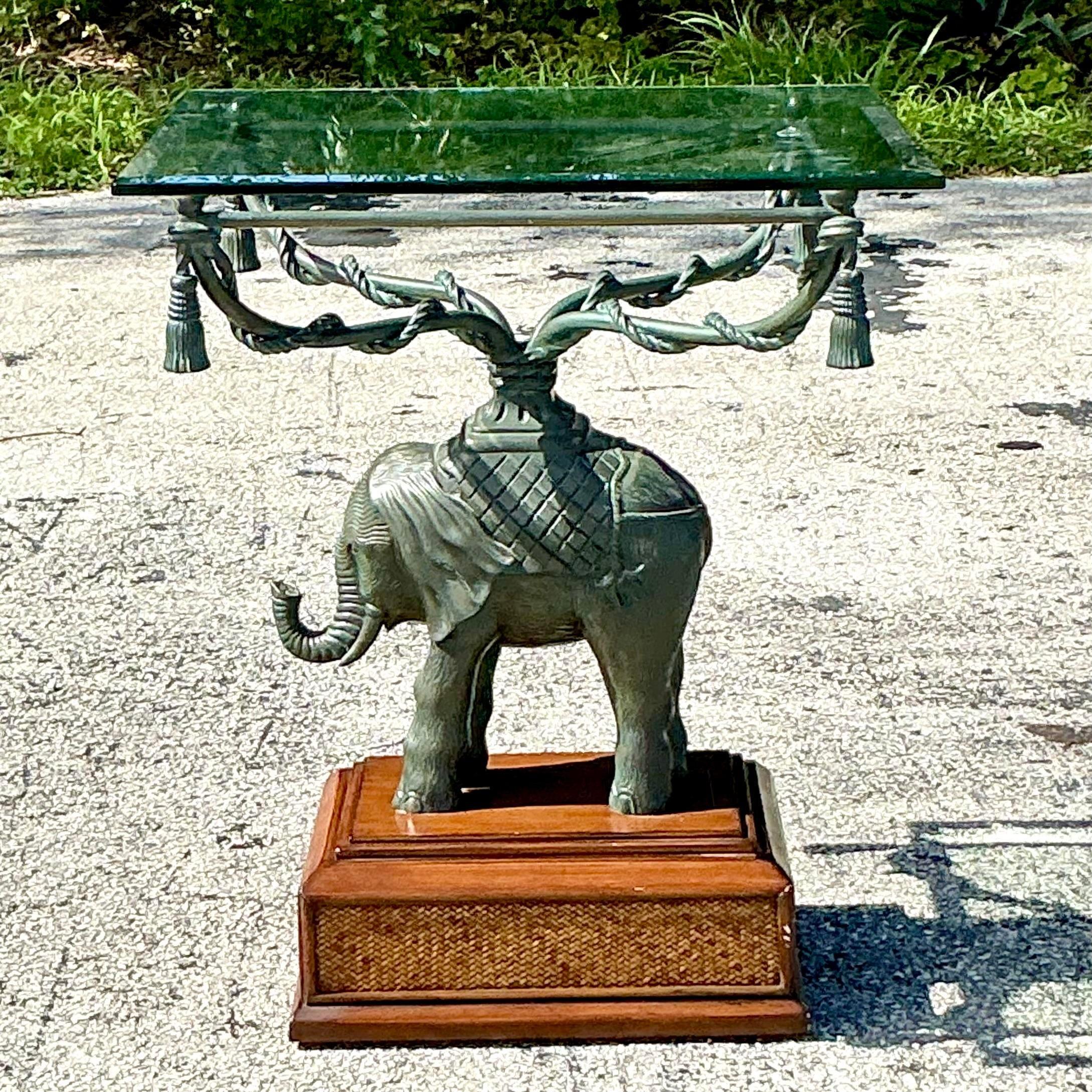Late 20th Century Vintage Boho Patinated Elephant Side Table For Sale 1