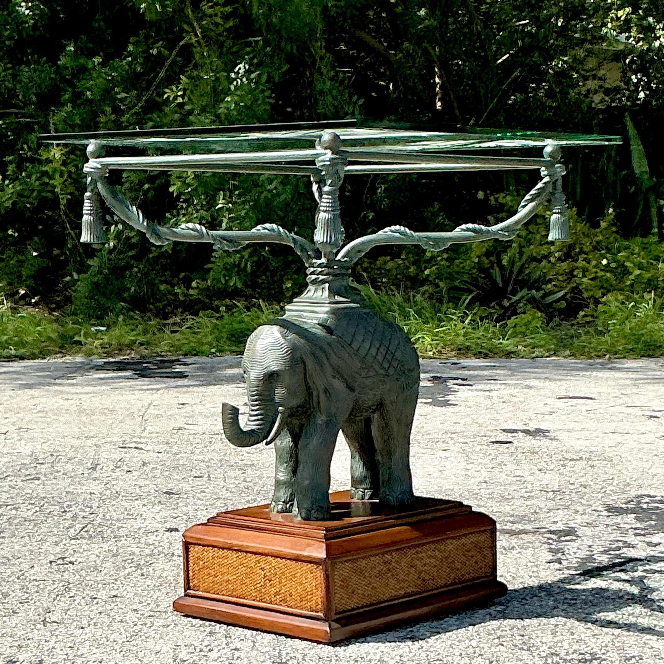 Late 20th Century Vintage Boho Patinated Elephant Side Table For Sale 2