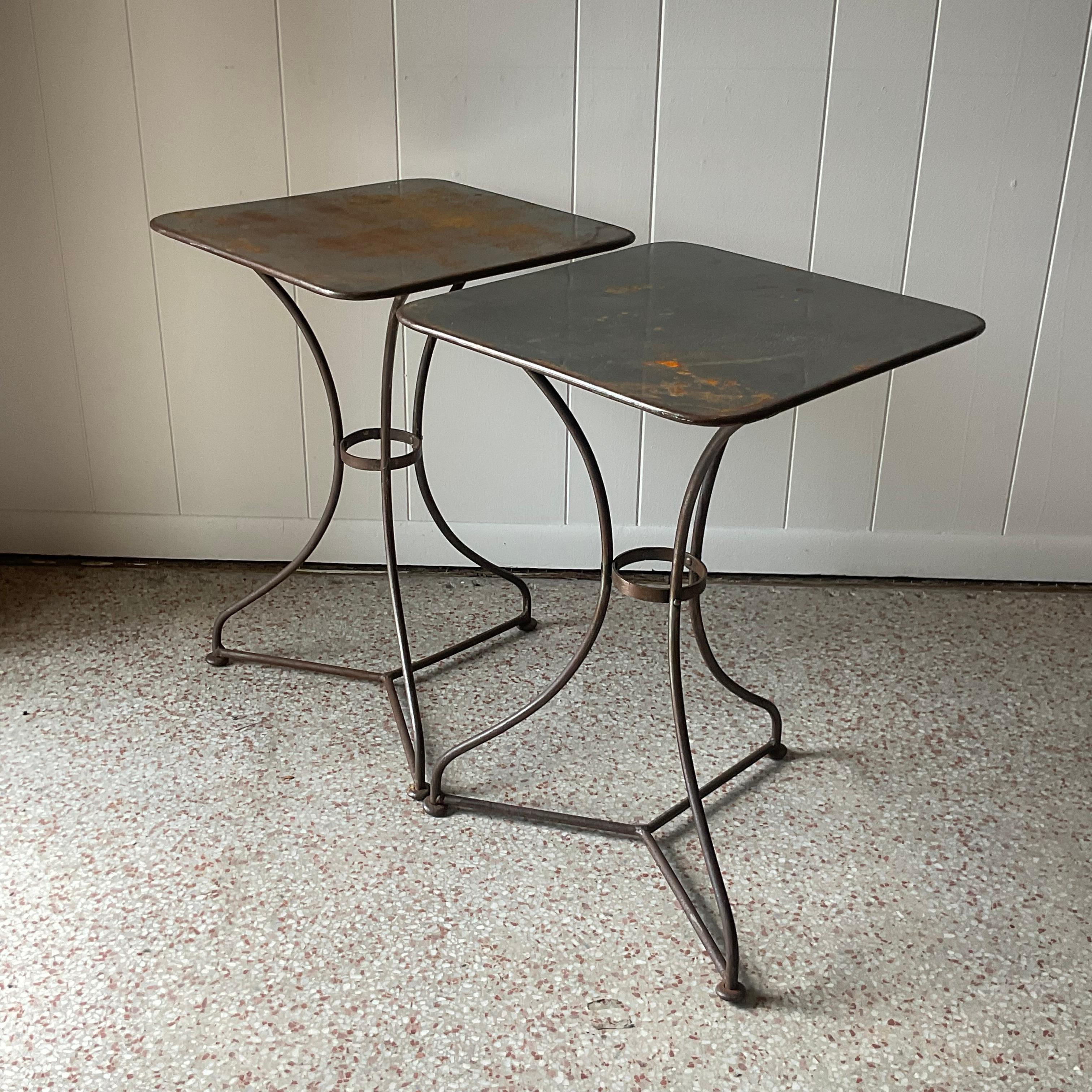 American Late 20th Century Vintage Boho Patinated Metal Side Tables - a Pair For Sale