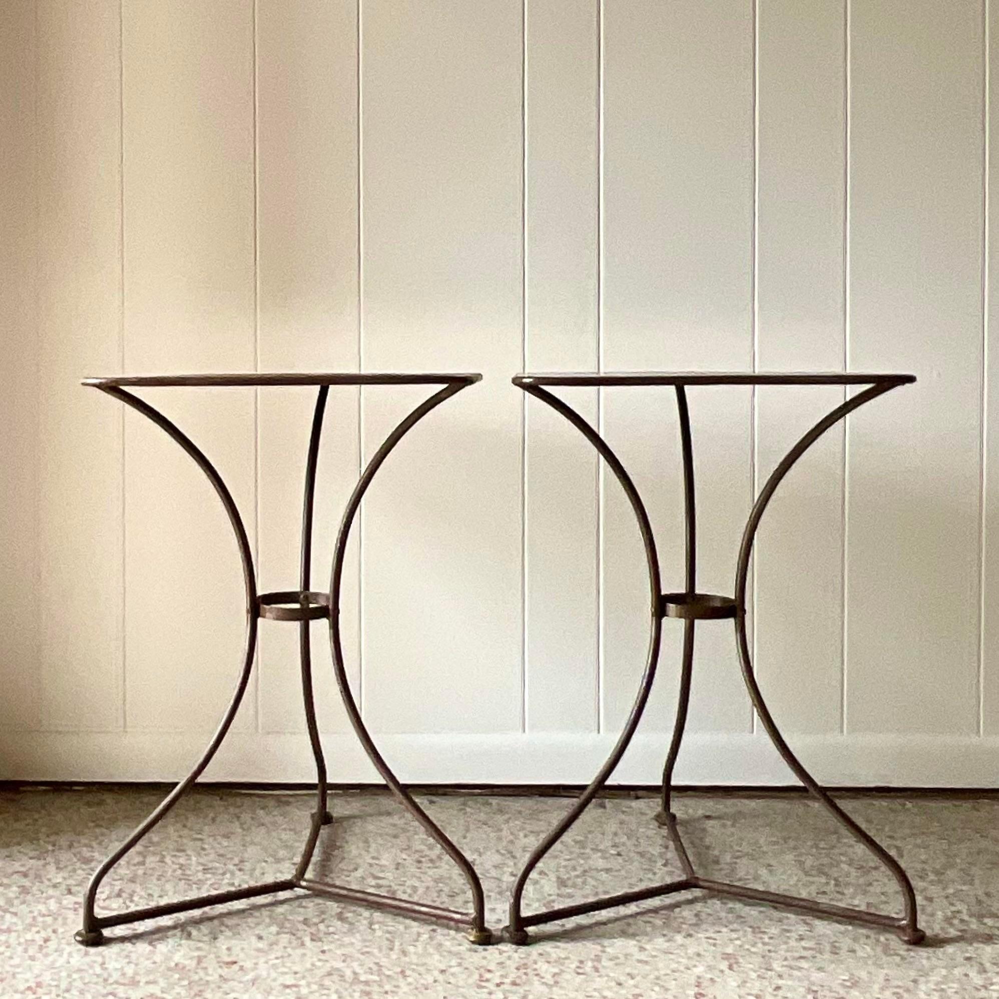 Late 20th Century Vintage Boho Patinated Metal Side Tables - a Pair For Sale 1
