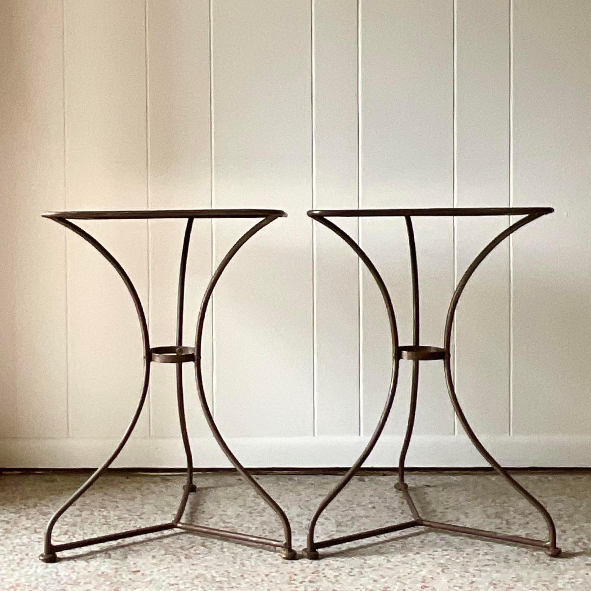 Late 20th Century Vintage Boho Patinated Metal Side Tables - a Pair For Sale 2