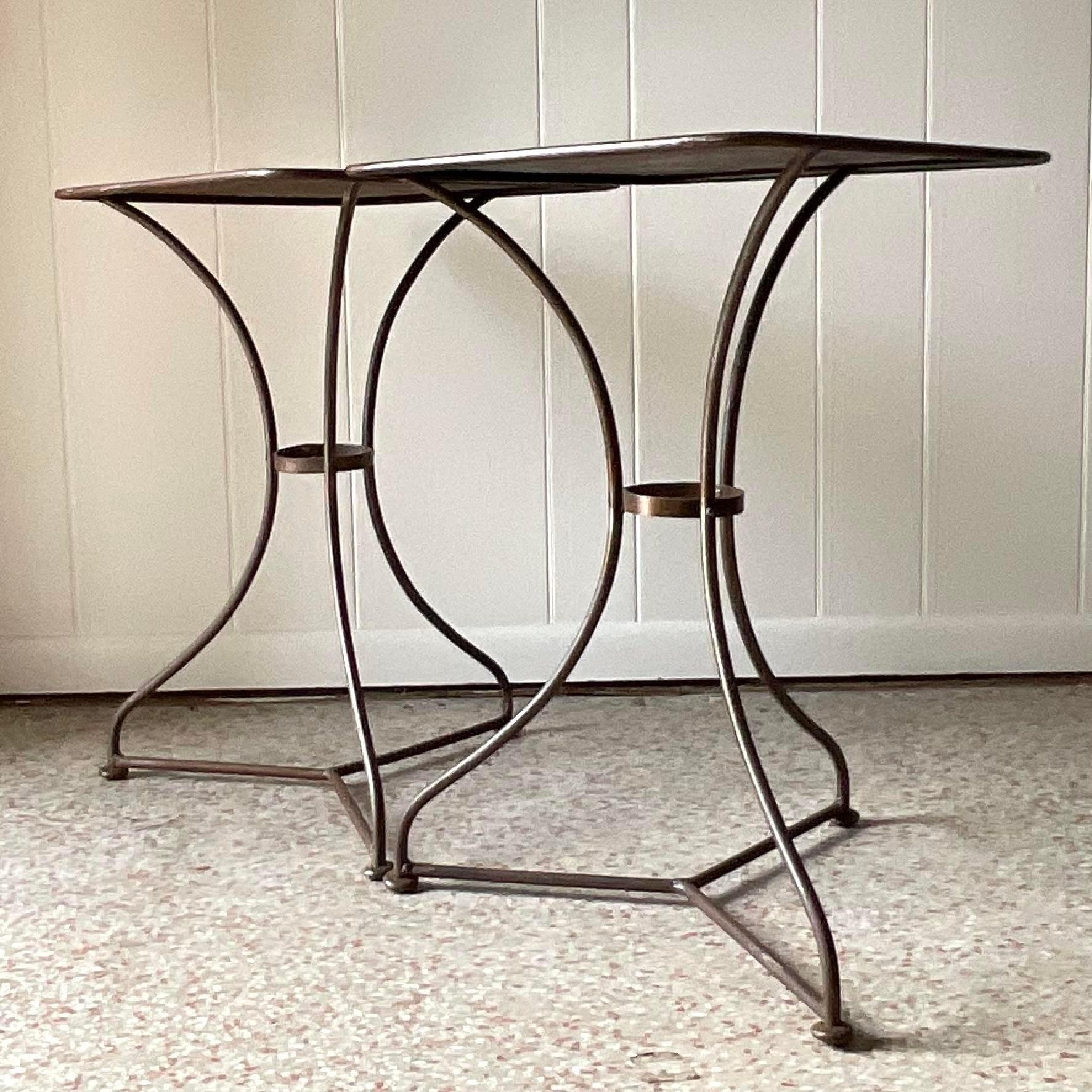 Late 20th Century Vintage Boho Patinated Metal Side Tables - a Pair For Sale 3