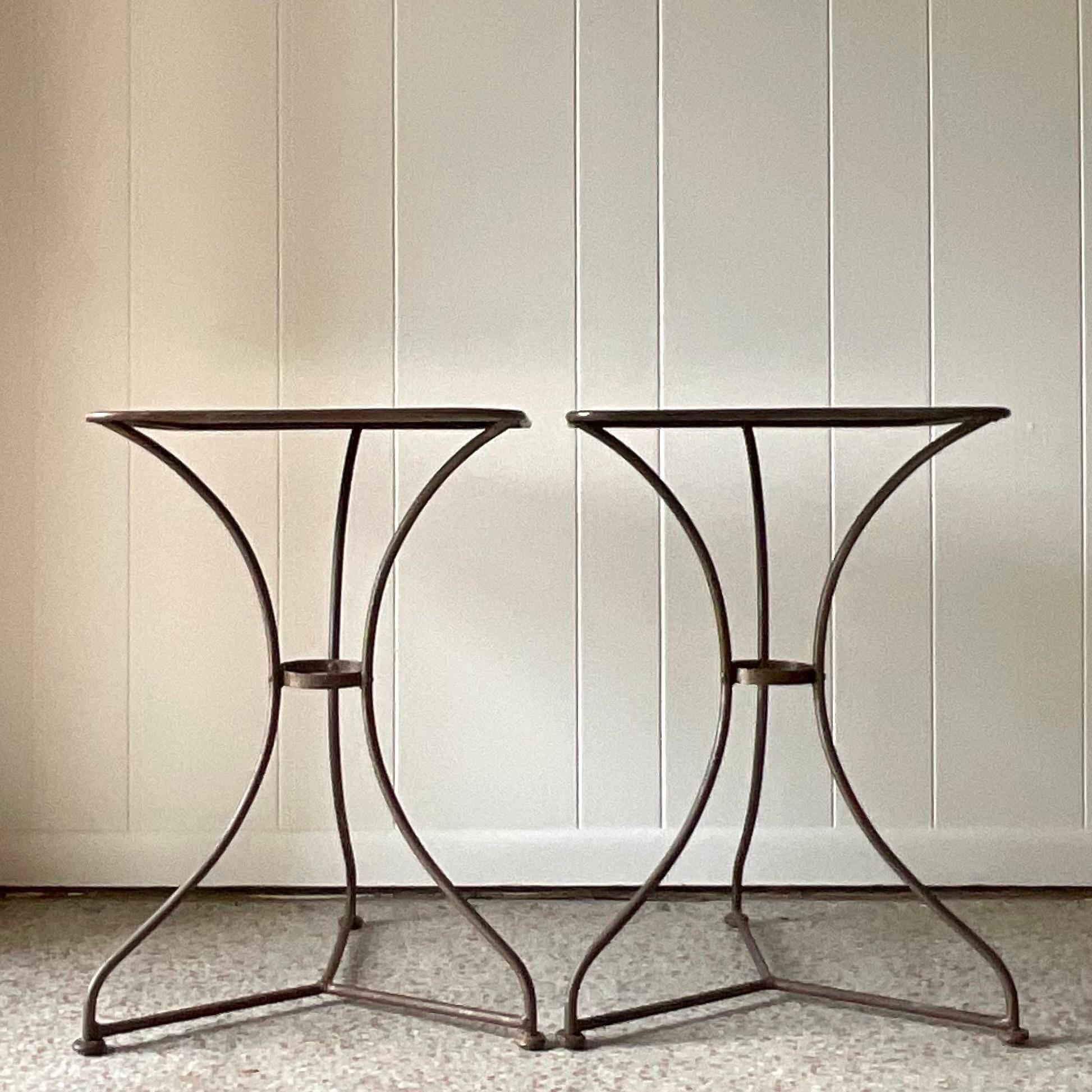 Late 20th Century Vintage Boho Patinated Metal Side Tables - a Pair For Sale 4