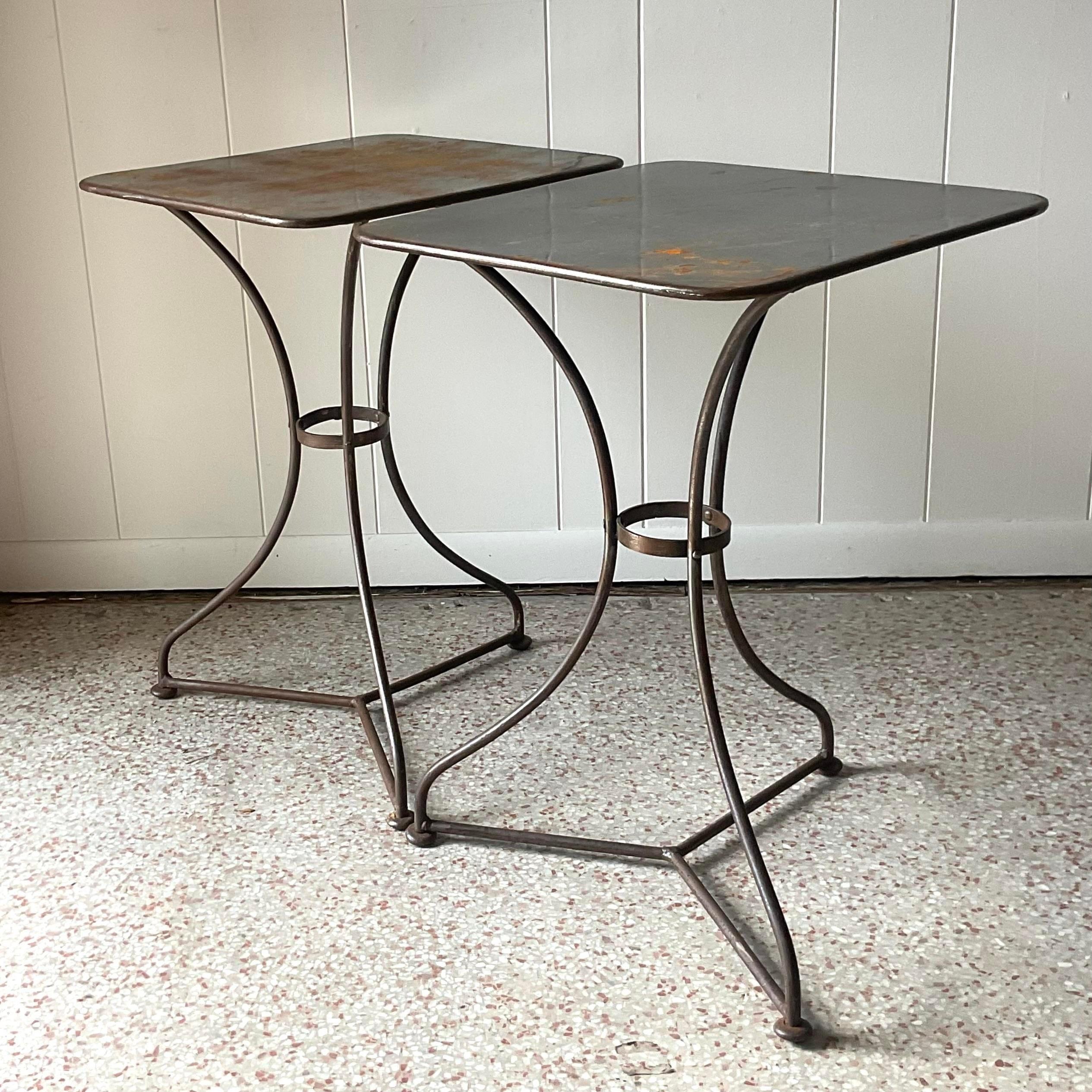 Late 20th Century Vintage Boho Patinated Metal Side Tables - a Pair For Sale 5