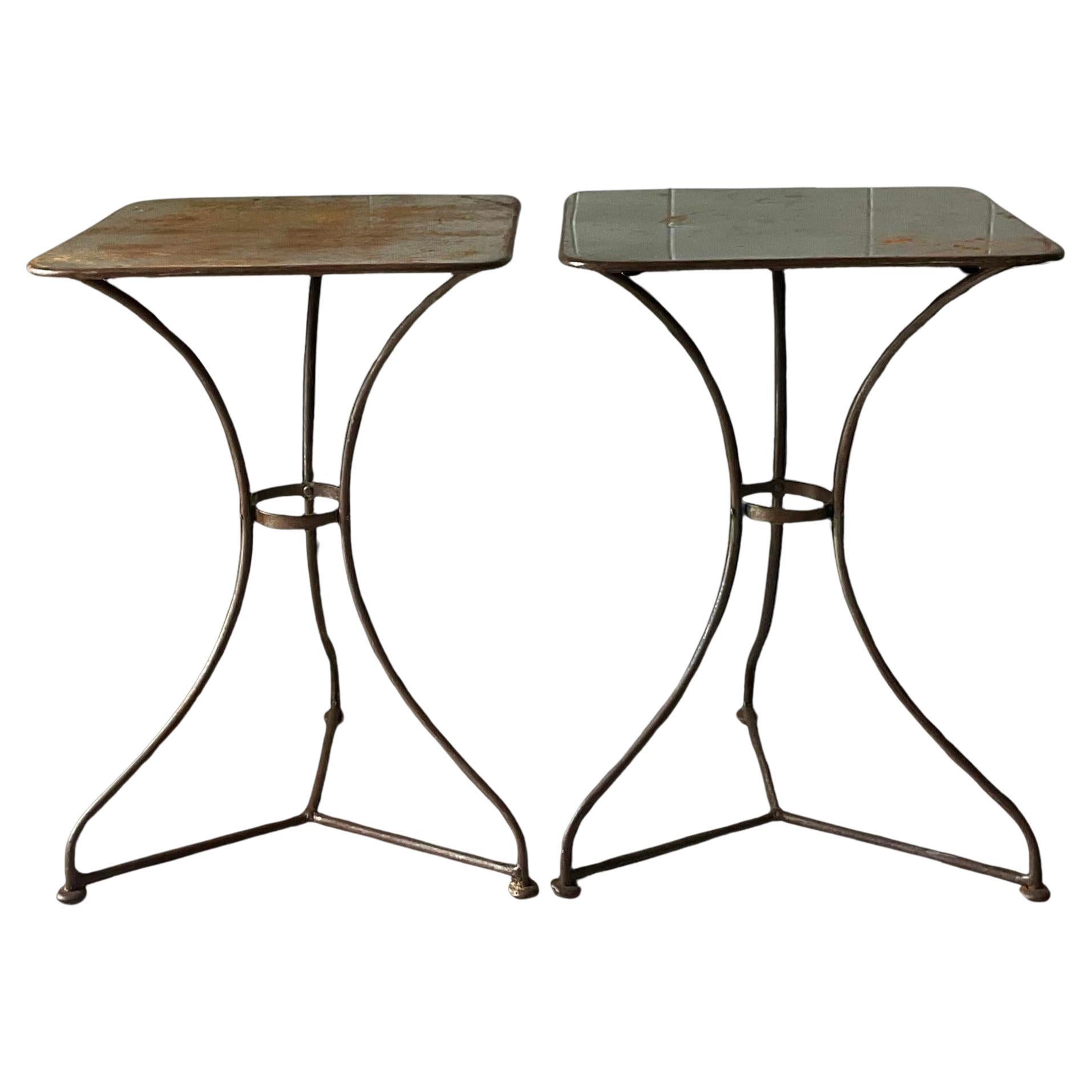 Late 20th Century Vintage Boho Patinated Metal Side Tables - a Pair