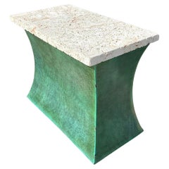 Late 20th Century Vintage Boho Patinated Steel Console Table With Coquina Stone 