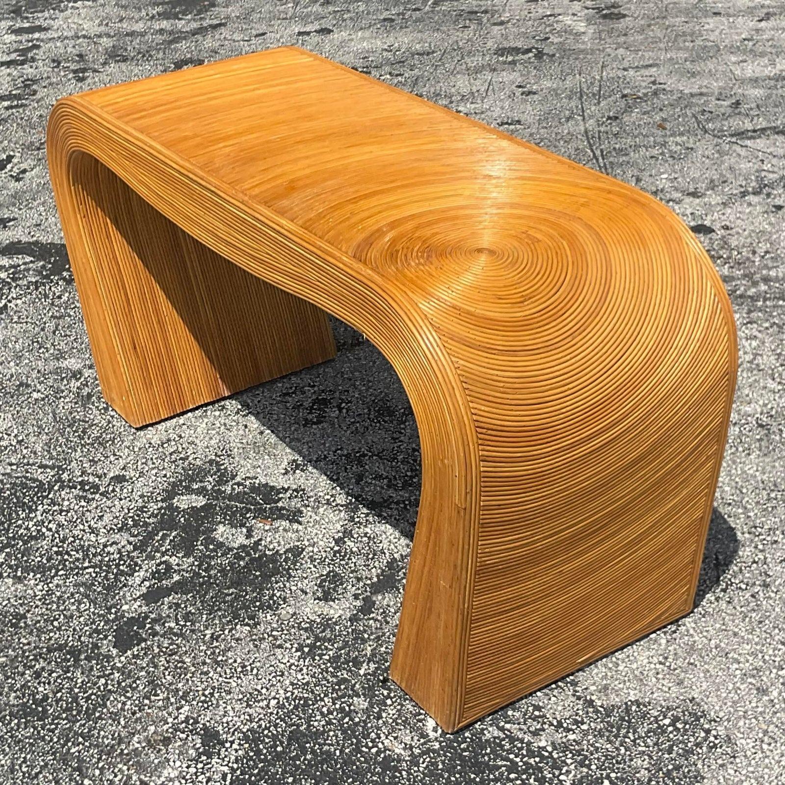 Late 20th Century Vintage Boho Pencil Reed Waterfall Console Table In Good Condition In West Palm Beach, FL