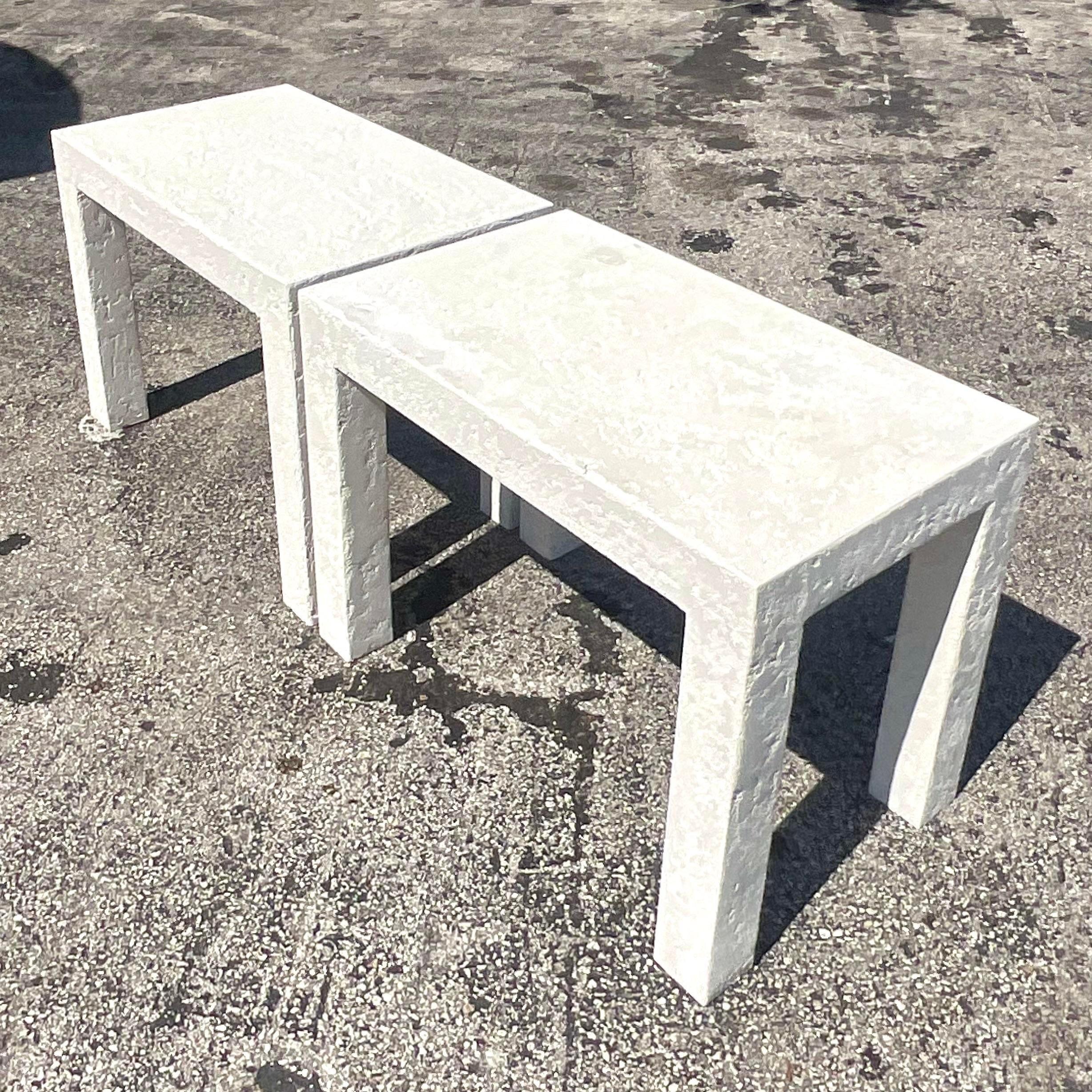 Late 20th Century Vintage Boho Plaster Side Tables - a Pair In Good Condition For Sale In west palm beach, FL