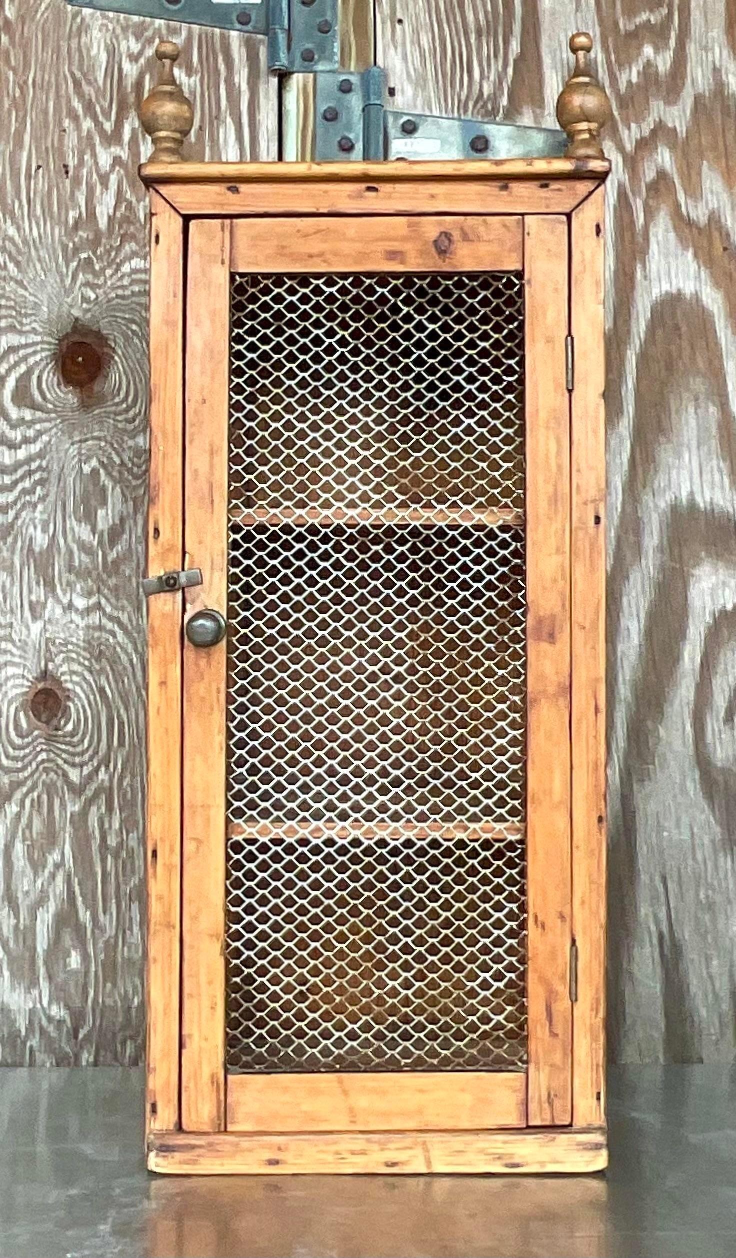 American Late 20th Century Vintage Boho Primitive Wire Door Wall Cabinet