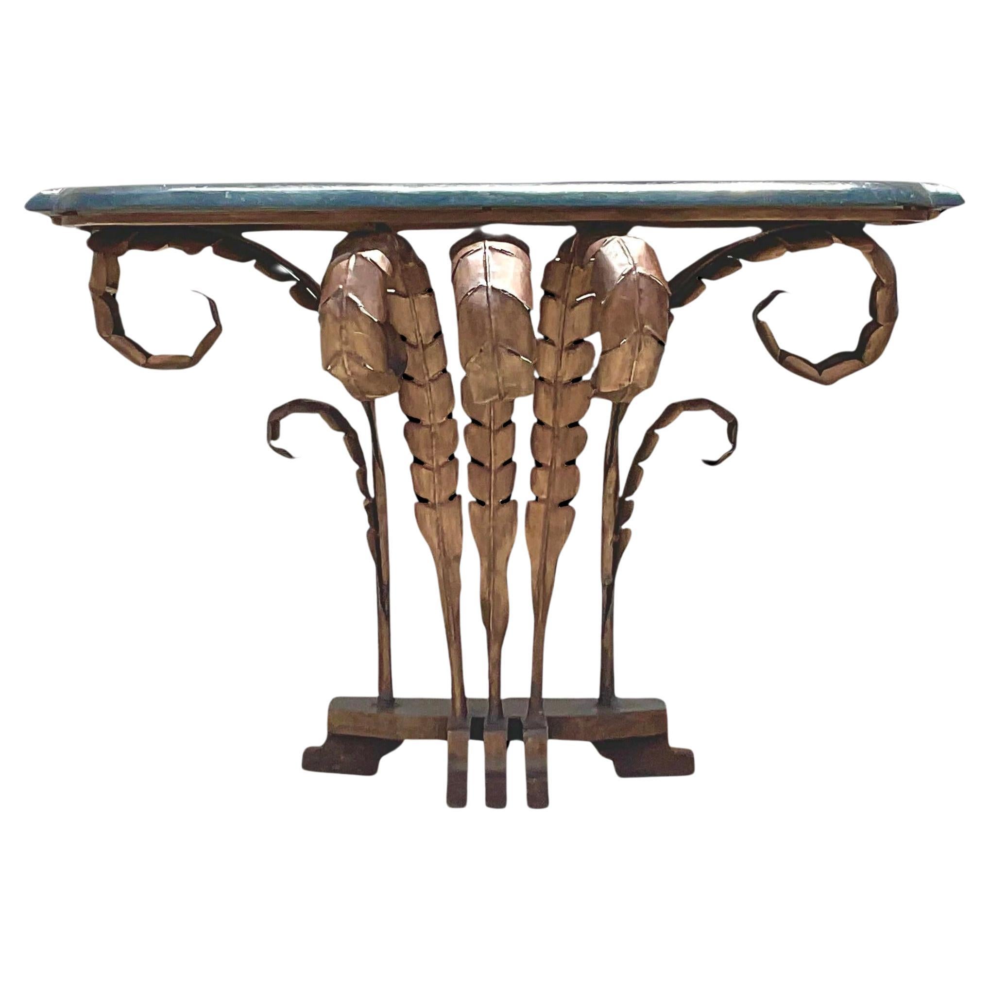 Late 20th Century Vintage Boho Punch Cut Frond Console Table