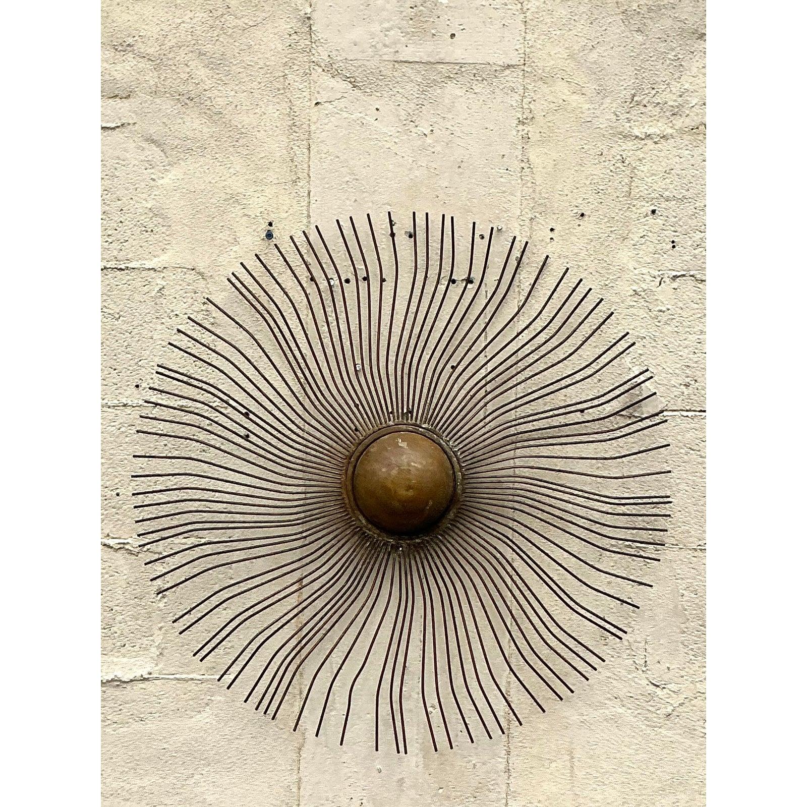 American Late 20th Century Vintage Boho Radiant Sun Wall Sculpture Small For Sale