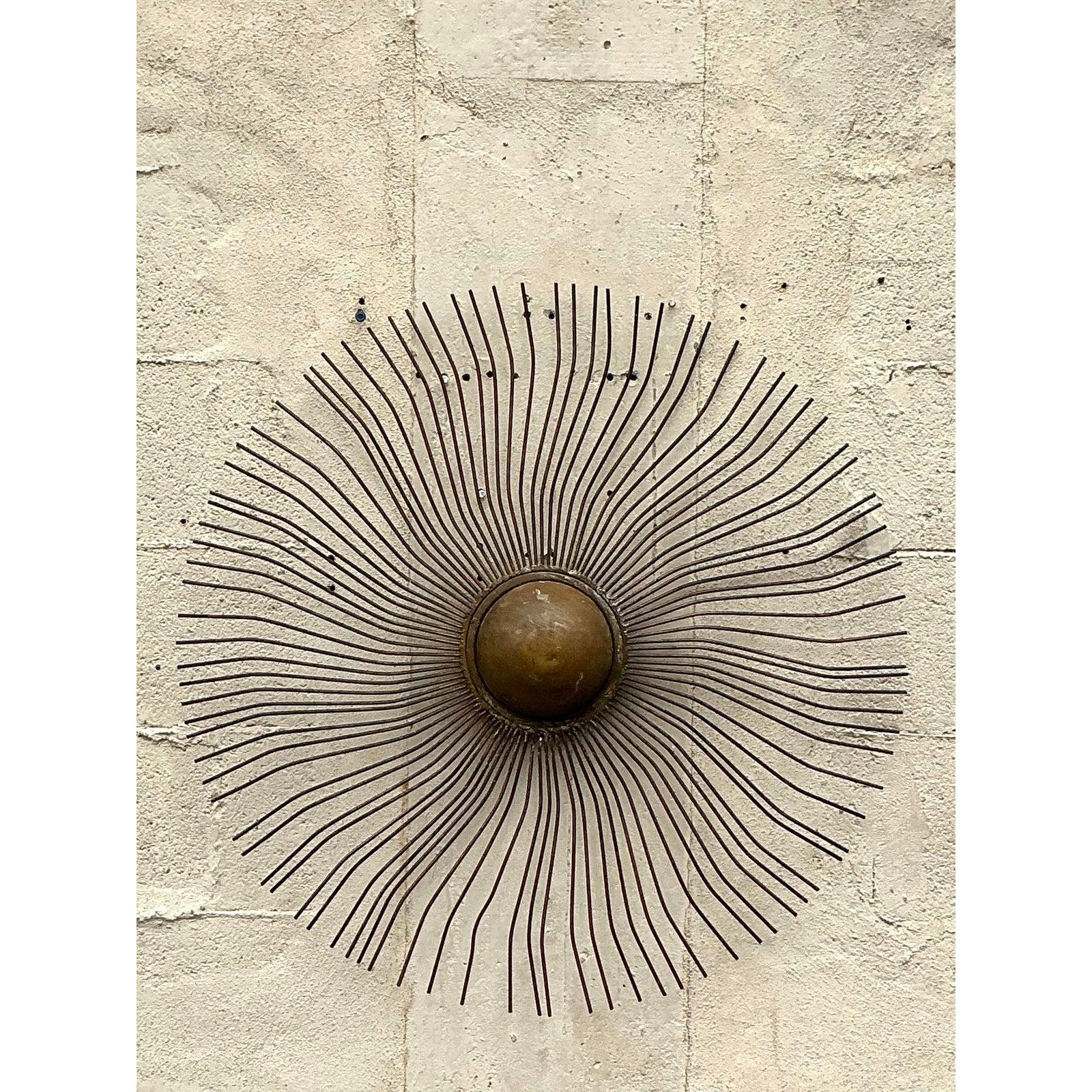 Late 20th Century Vintage Boho Radiant Sun Wall Sculpture Small In Good Condition For Sale In west palm beach, FL
