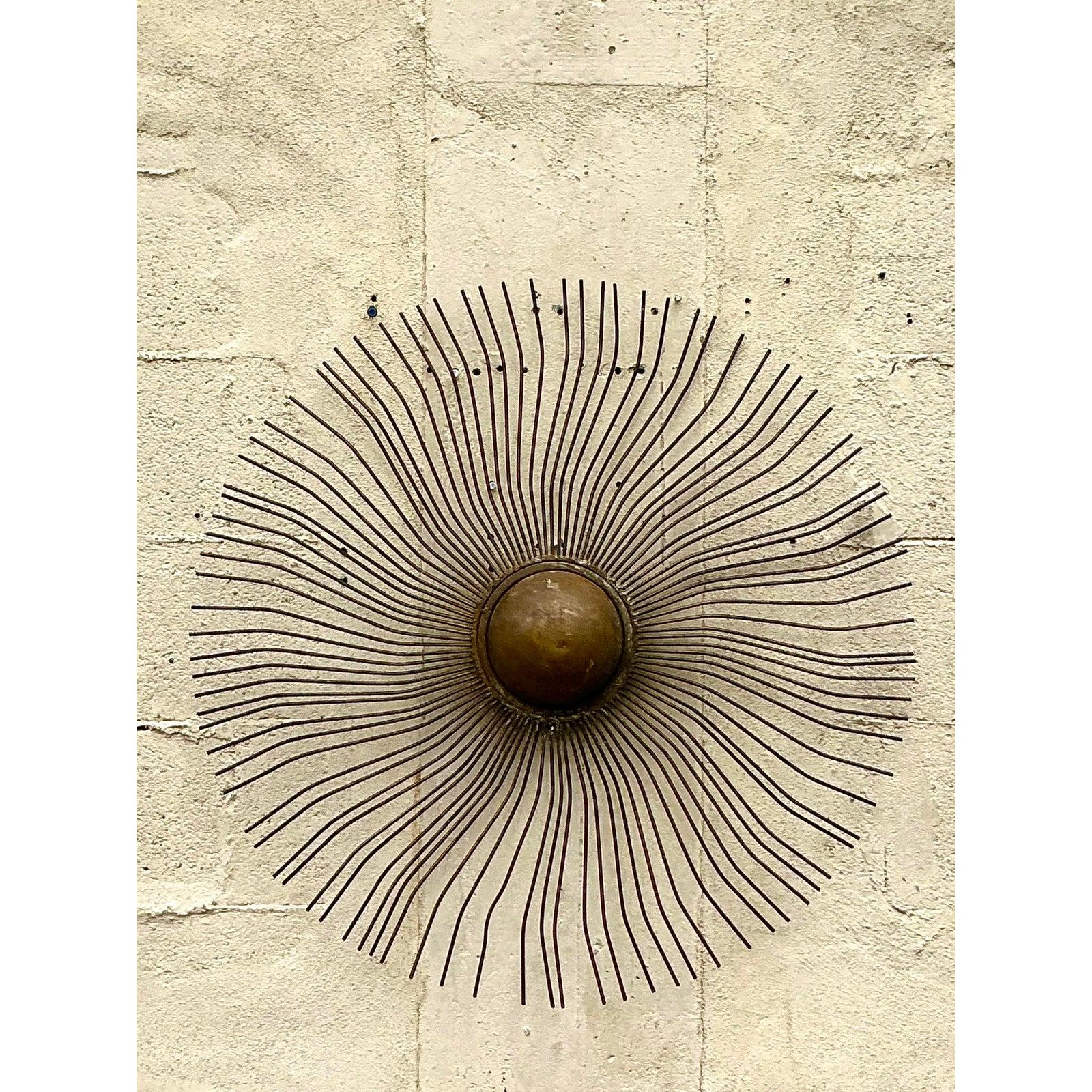 Late 20th Century Vintage Boho Radiant Sun Wall Sculpture Small For Sale 1